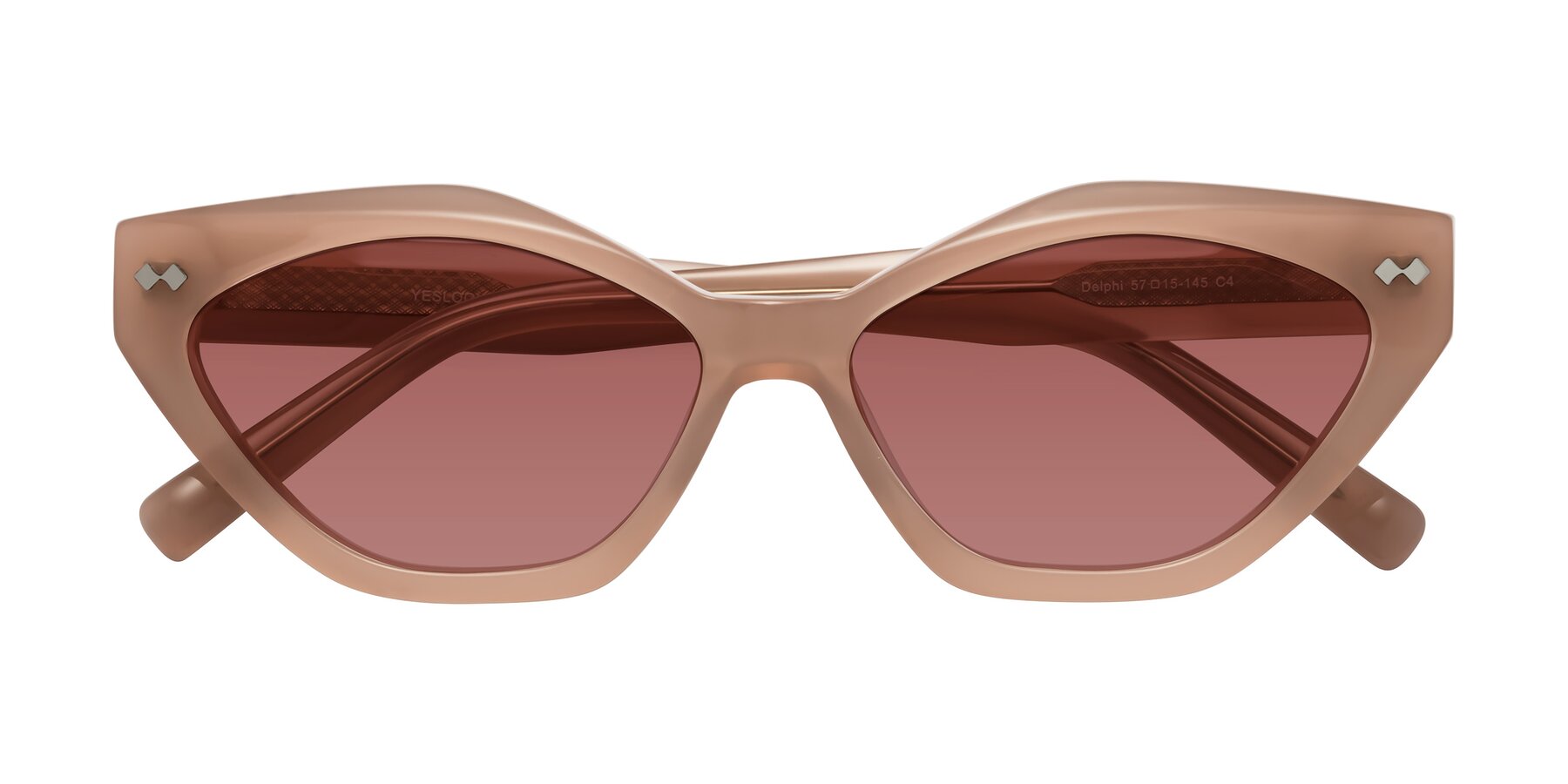 Folded Front of Delphi in Peach with Garnet Tinted Lenses