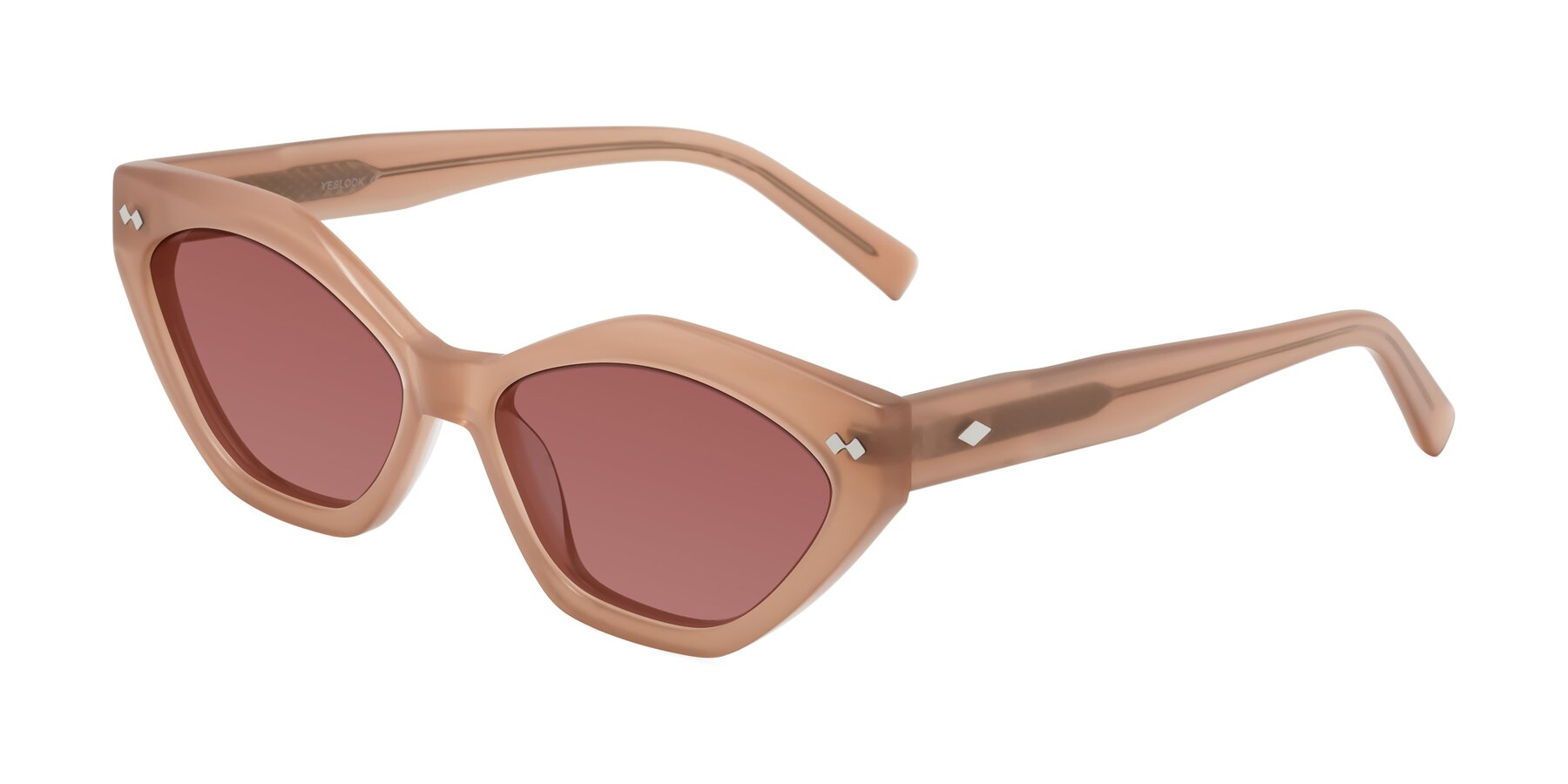 Angle of Delphi in Peach with Garnet Tinted Lenses