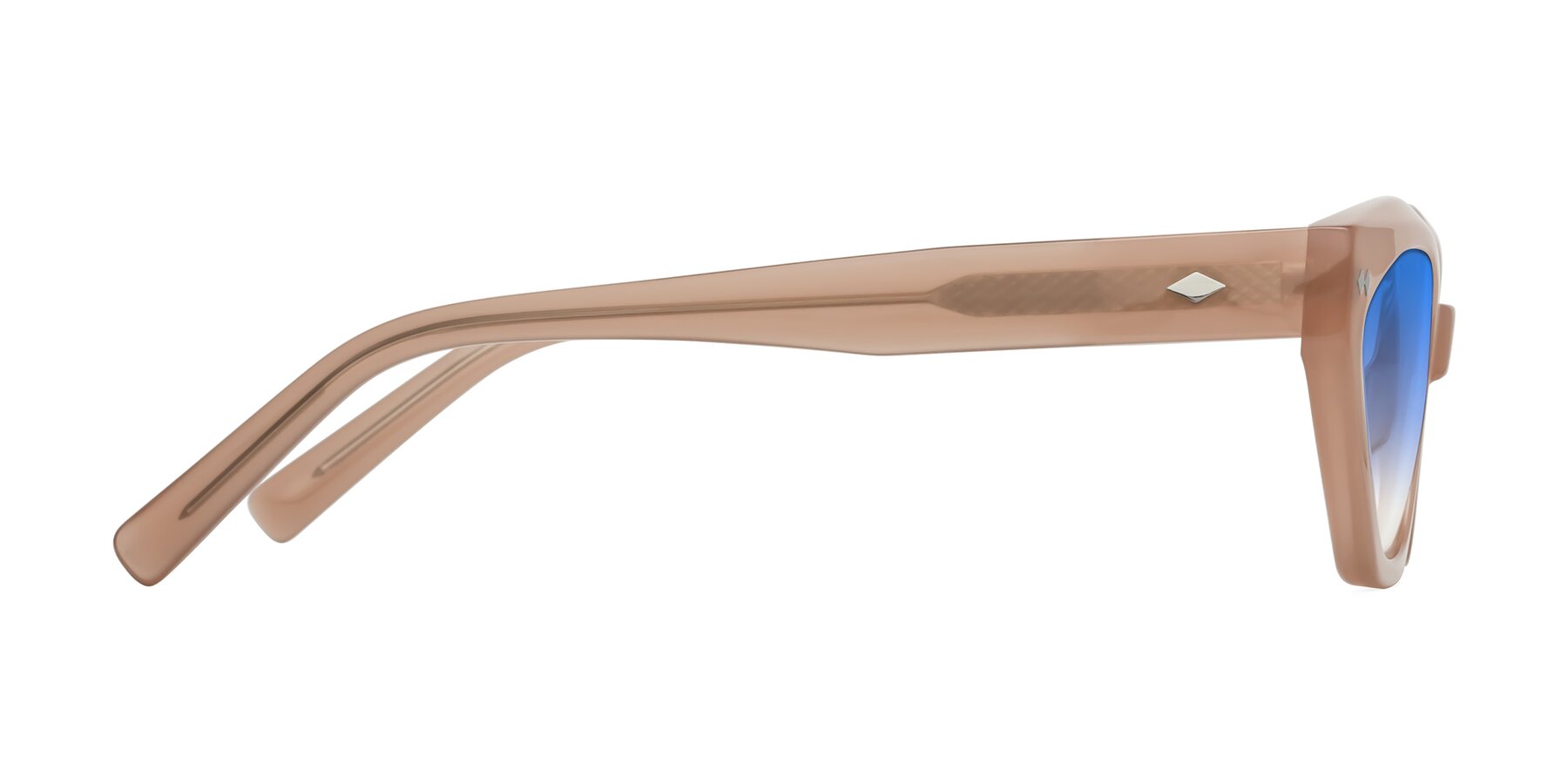 Side of Delphi in Peach with Blue Gradient Lenses