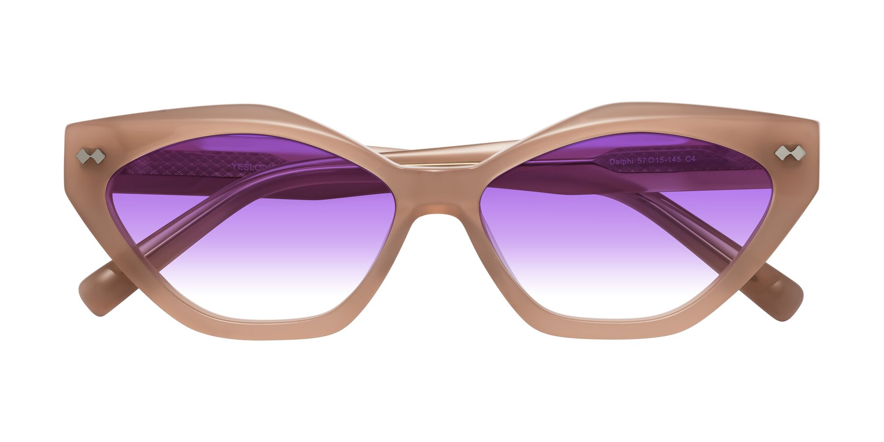 Folded Front of Delphi in Peach with Purple Gradient Lenses