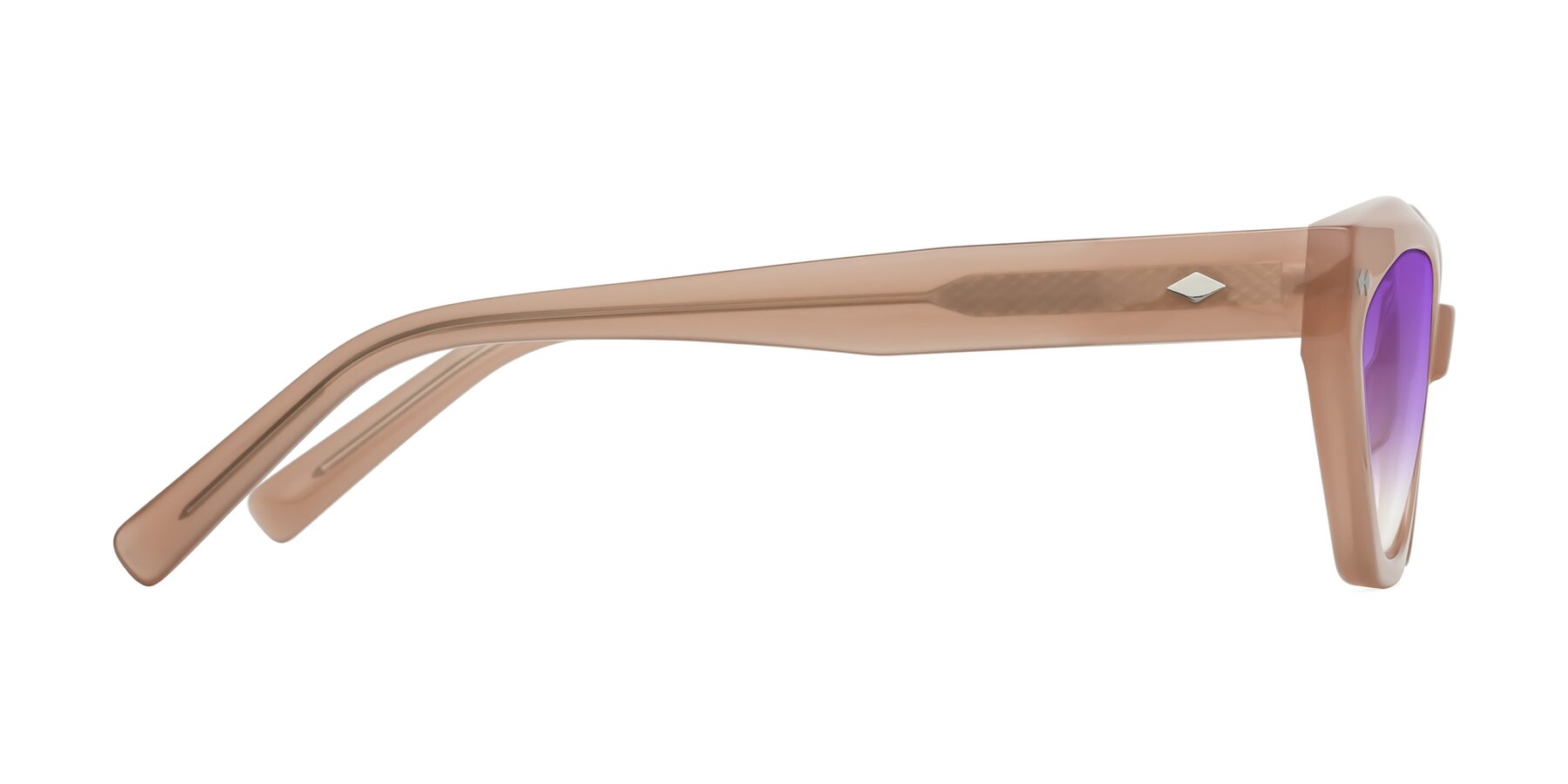 Side of Delphi in Peach with Purple Gradient Lenses
