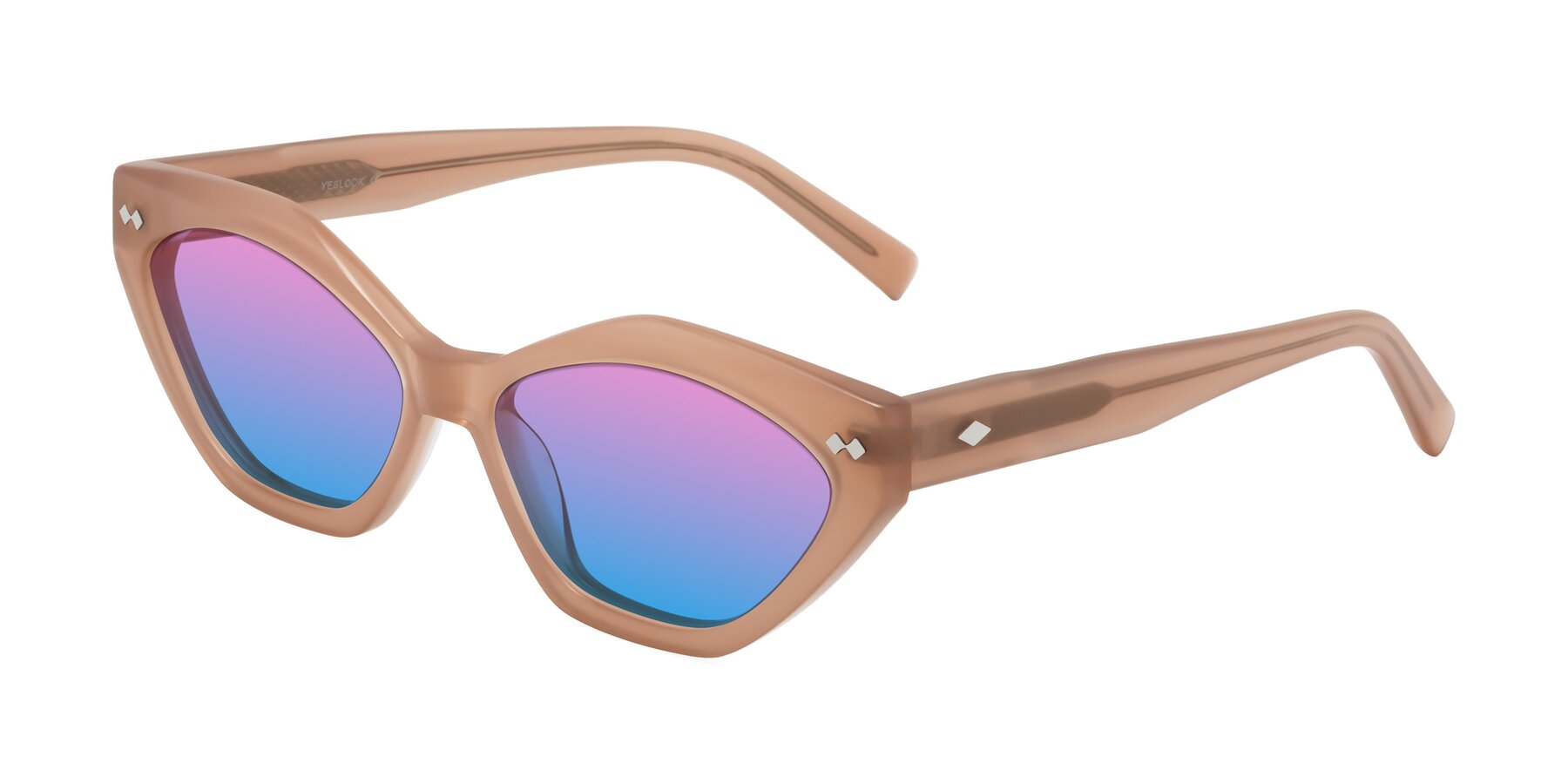 Angle of Delphi in Peach with Pink / Blue Gradient Lenses