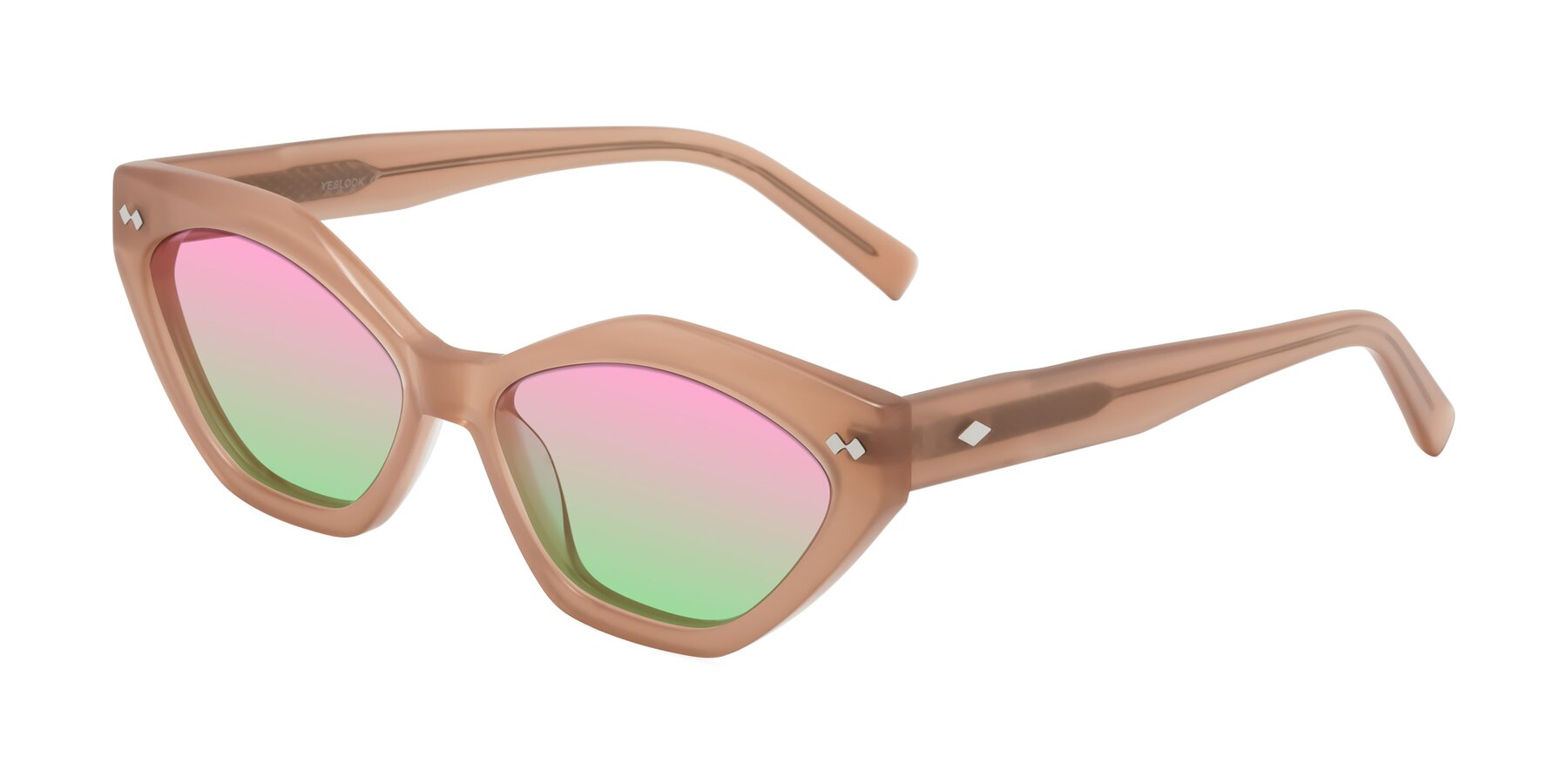 Angle of Delphi in Peach with Pink / Green Gradient Lenses