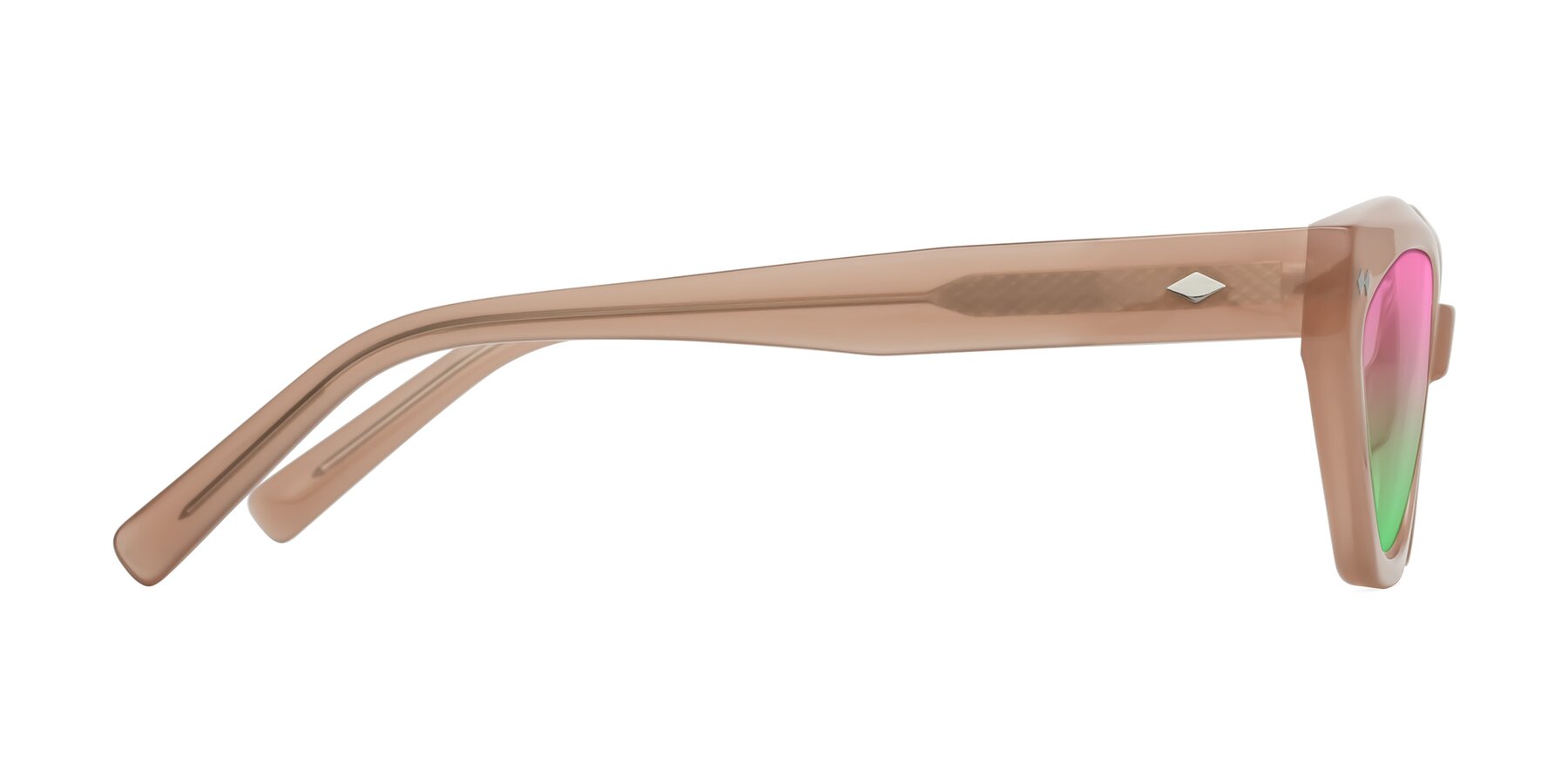 Side of Delphi in Peach with Pink / Green Gradient Lenses