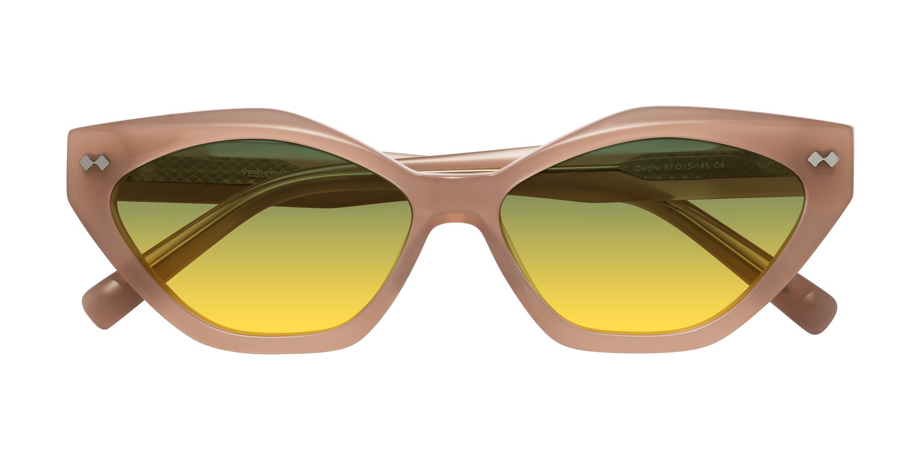Folded Front of Delphi in Peach with Green / Yellow Gradient Lenses