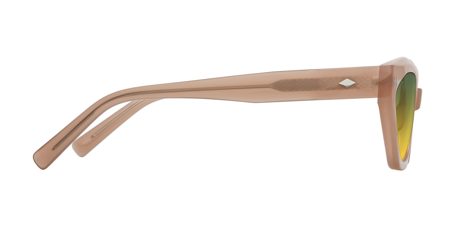 Side of Delphi in Peach with Green / Yellow Gradient Lenses