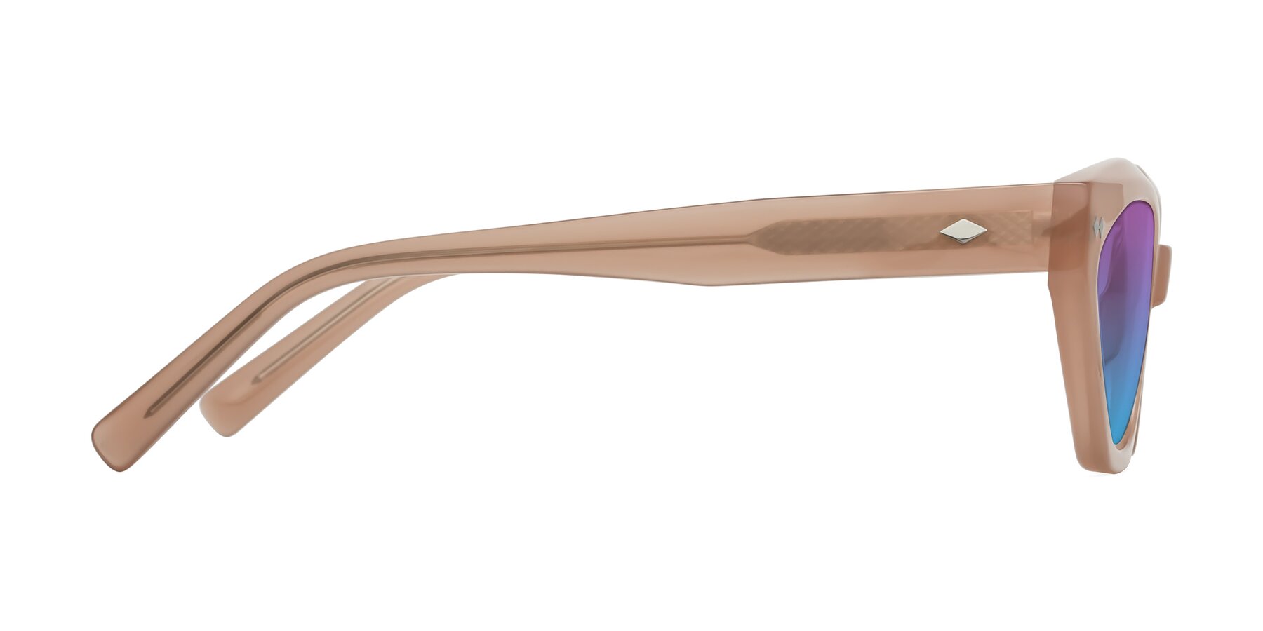 Side of Delphi in Peach with Purple / Blue Gradient Lenses