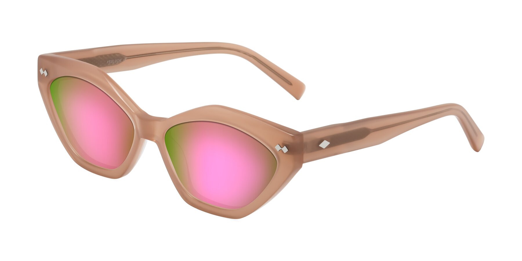 Angle of Delphi in Peach with Pink Mirrored Lenses