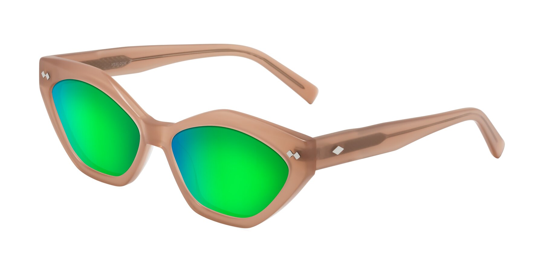 Angle of Delphi in Peach with Green Mirrored Lenses