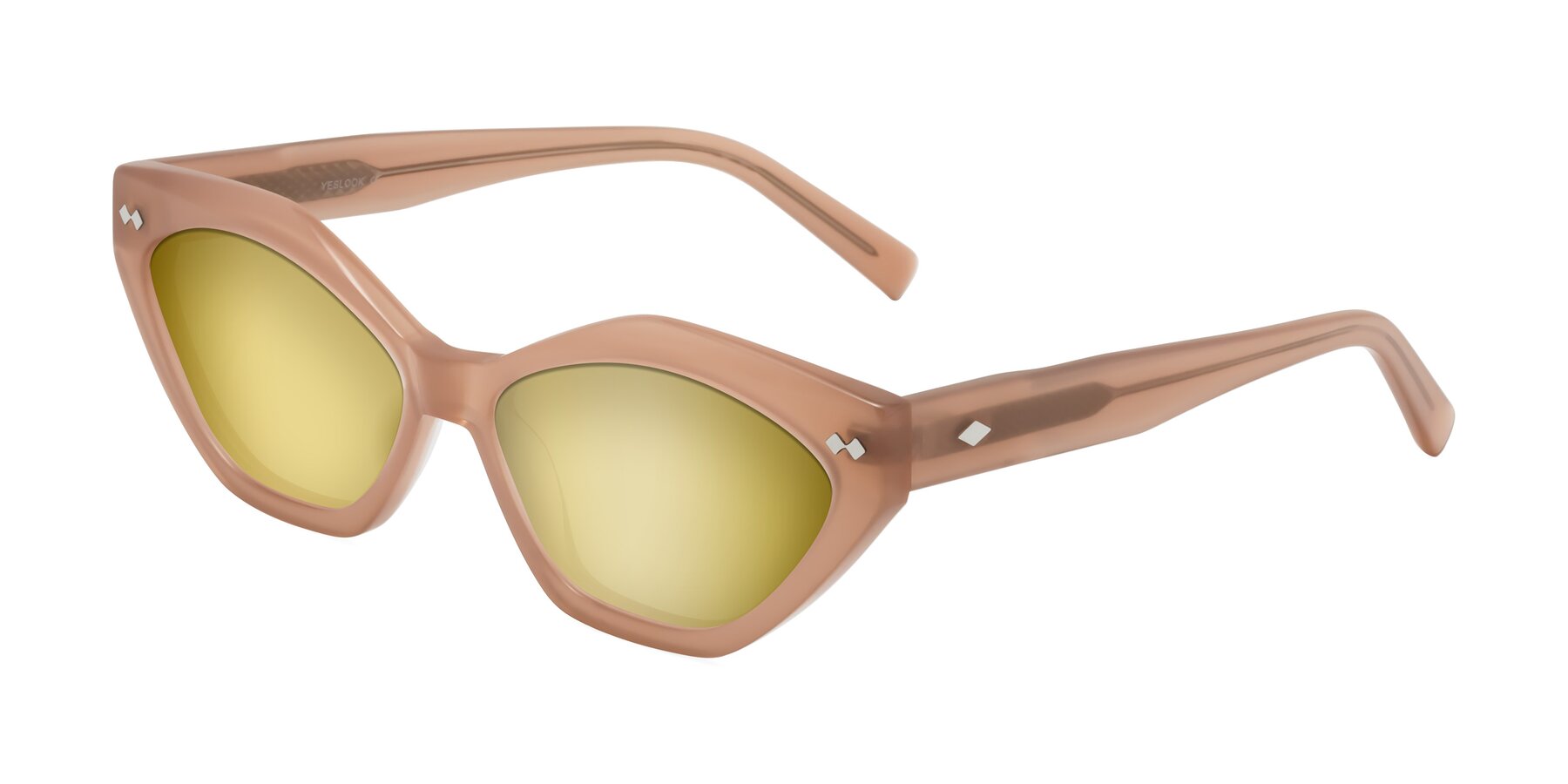 Angle of Delphi in Peach with Gold Mirrored Lenses