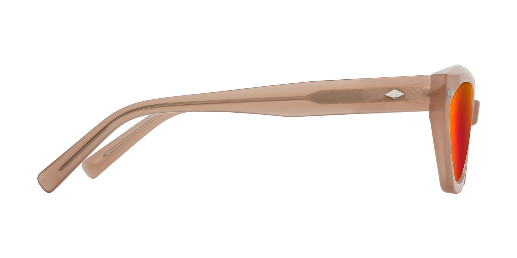 Side of Delphi in Peach with Red Gold Mirrored Lenses