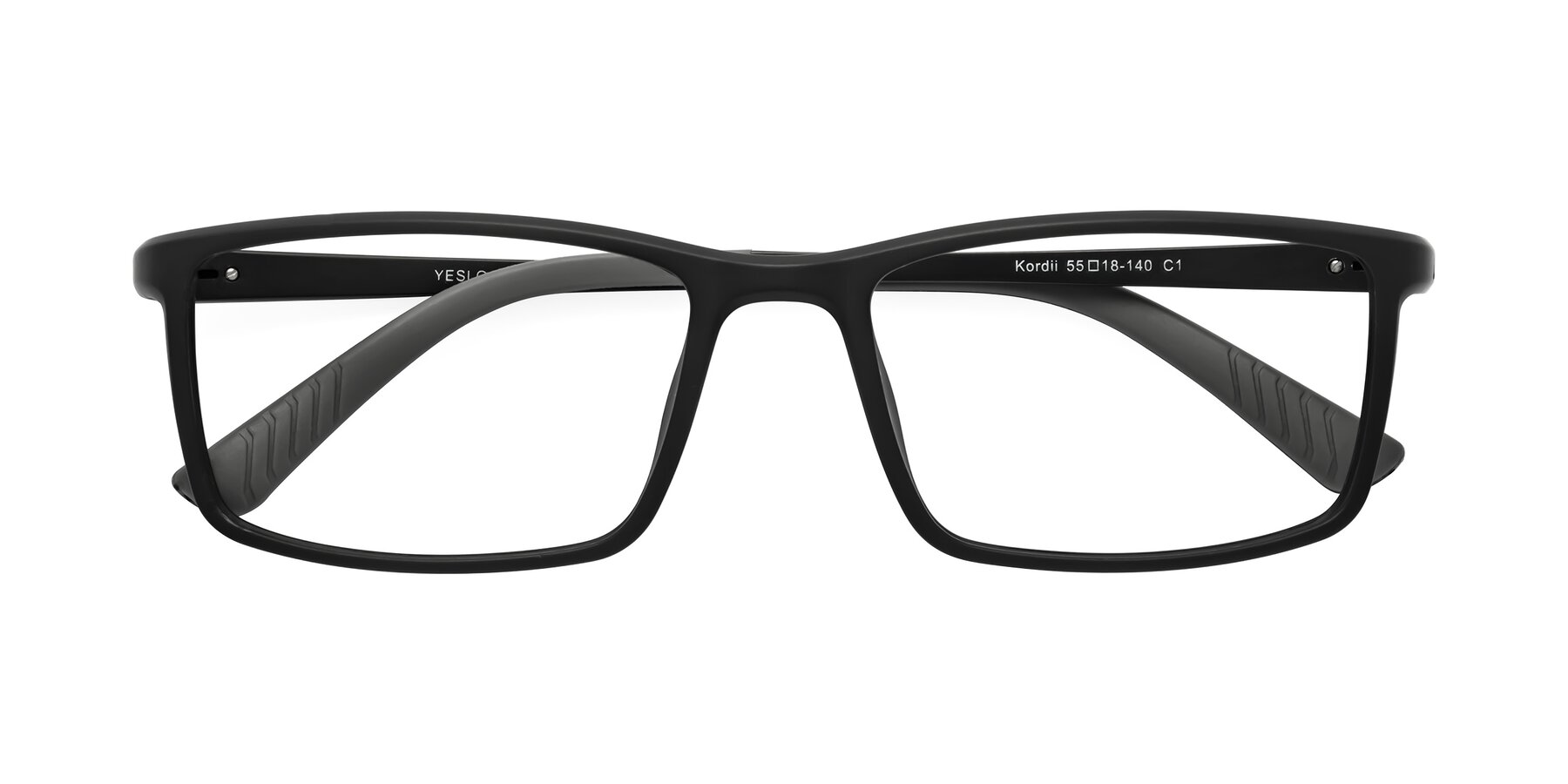 Folded Front of Kordii in Matte Black-Gray with Clear Eyeglass Lenses