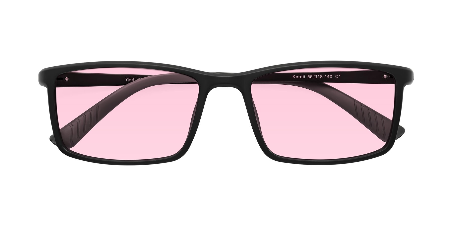 Folded Front of Kordii in Matte Black-Gray with Light Pink Tinted Lenses