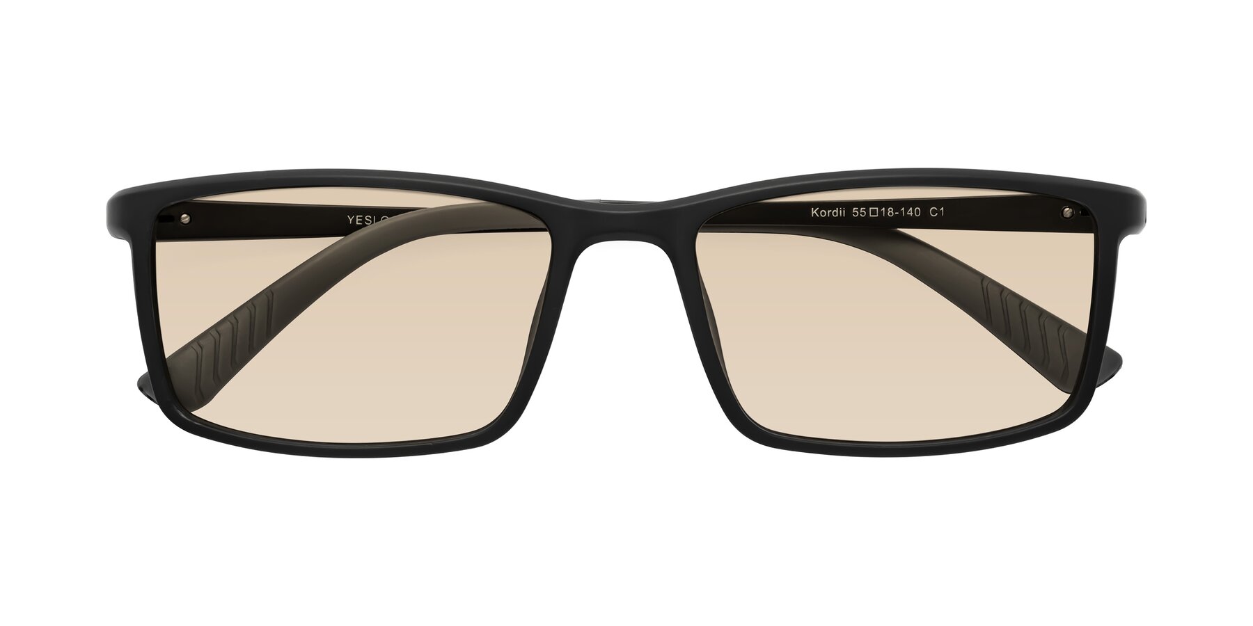 Folded Front of Kordii in Matte Black-Gray with Light Brown Tinted Lenses