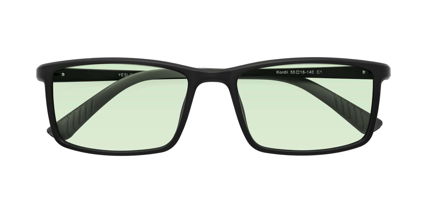 Folded Front of Kordii in Matte Black-Gray with Light Green Tinted Lenses