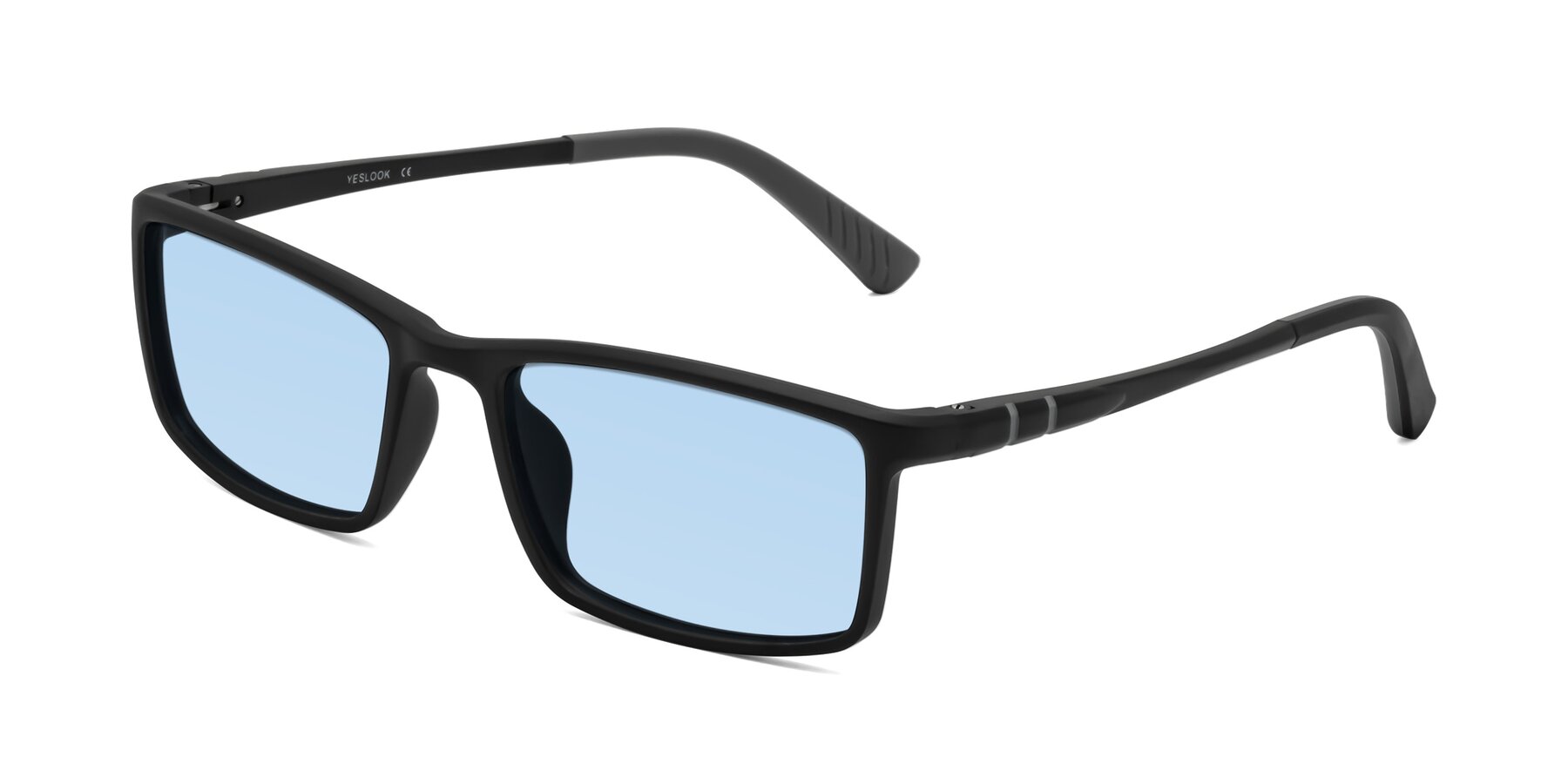 Angle of Kordii in Matte Black-Gray with Light Blue Tinted Lenses