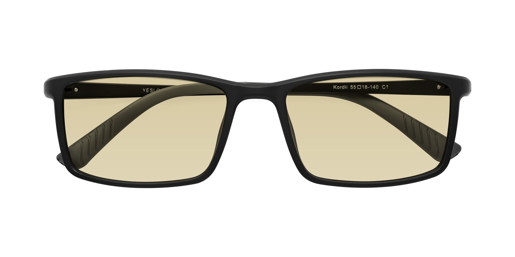 Folded Front of Kordii in Matte Black-Gray with Light Champagne Tinted Lenses