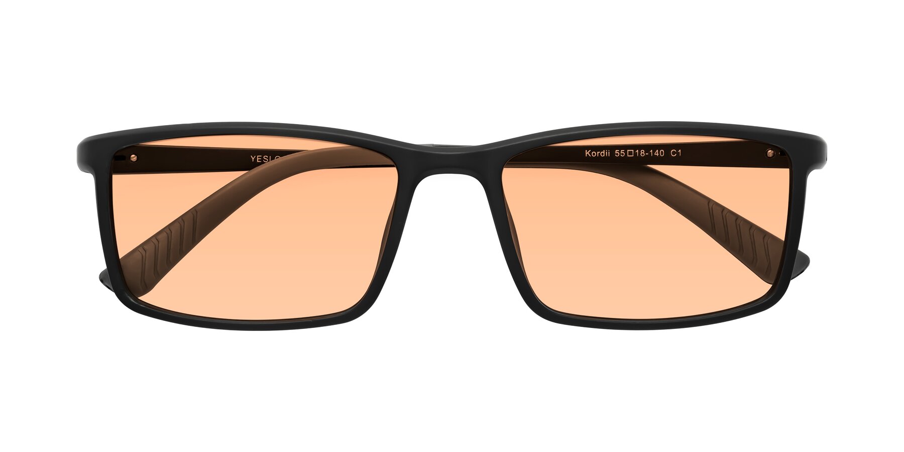 Folded Front of Kordii in Matte Black-Gray with Light Orange Tinted Lenses