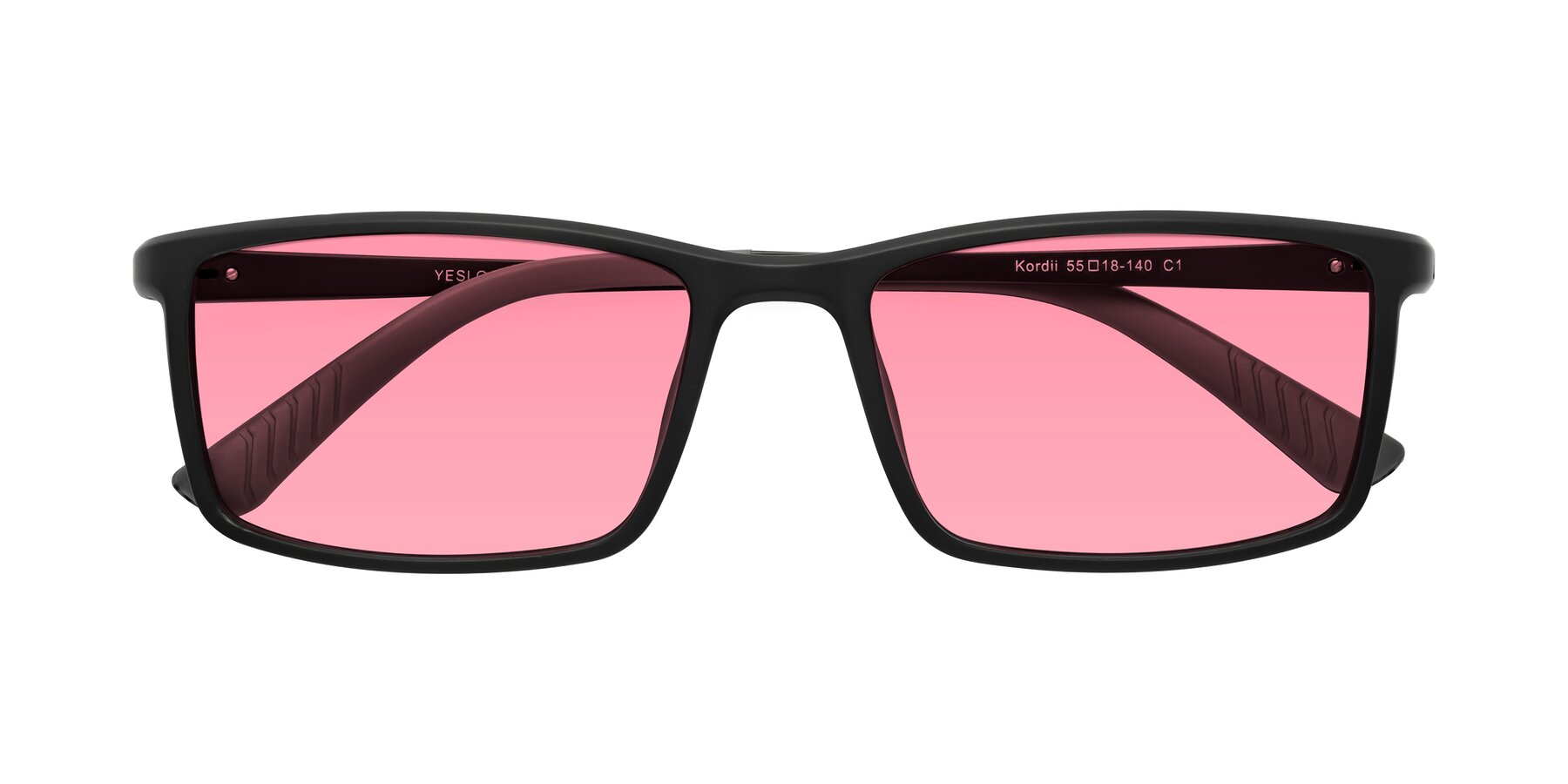 Folded Front of Kordii in Matte Black-Gray with Pink Tinted Lenses