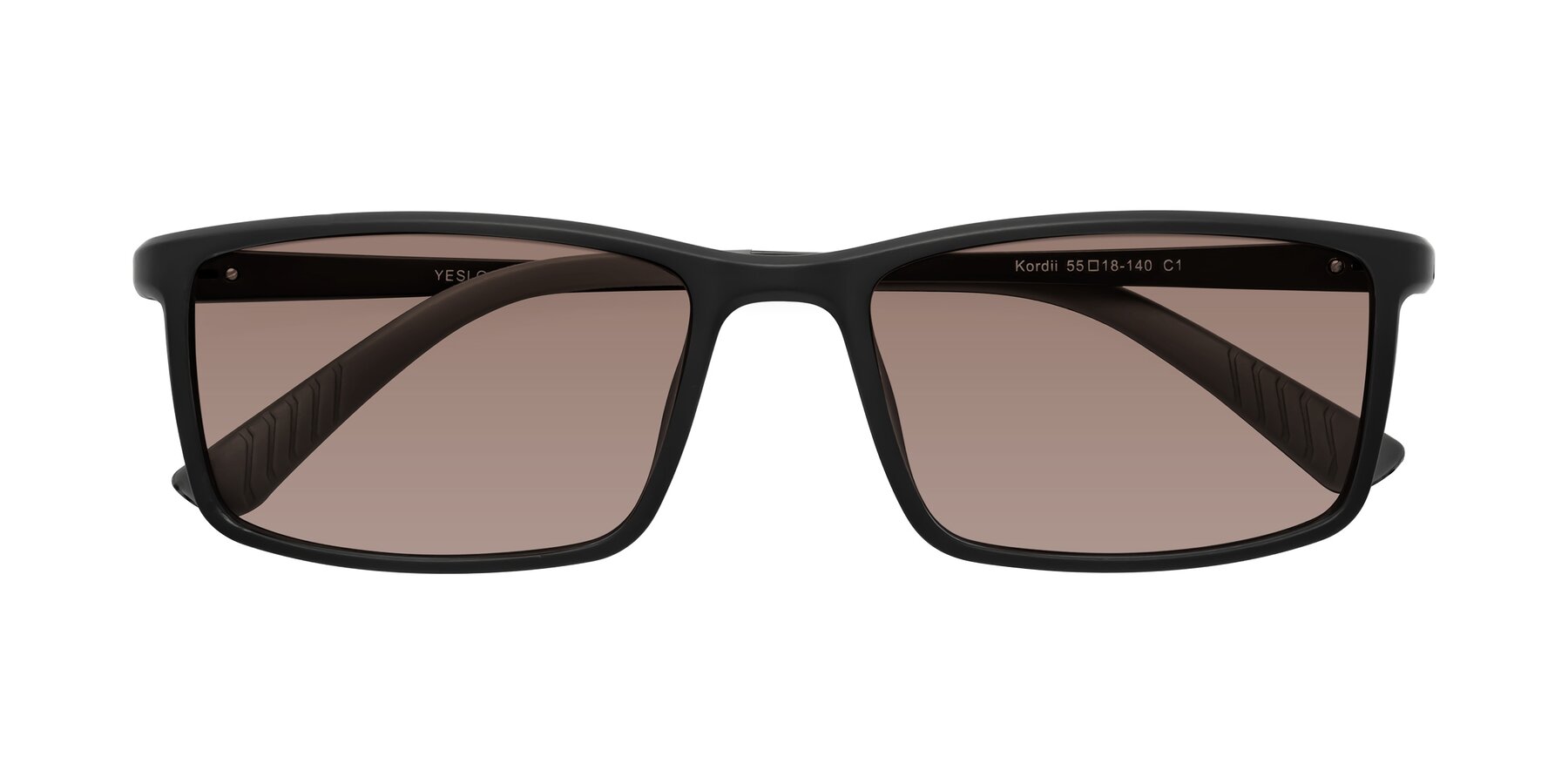 Folded Front of Kordii in Matte Black-Gray with Medium Brown Tinted Lenses
