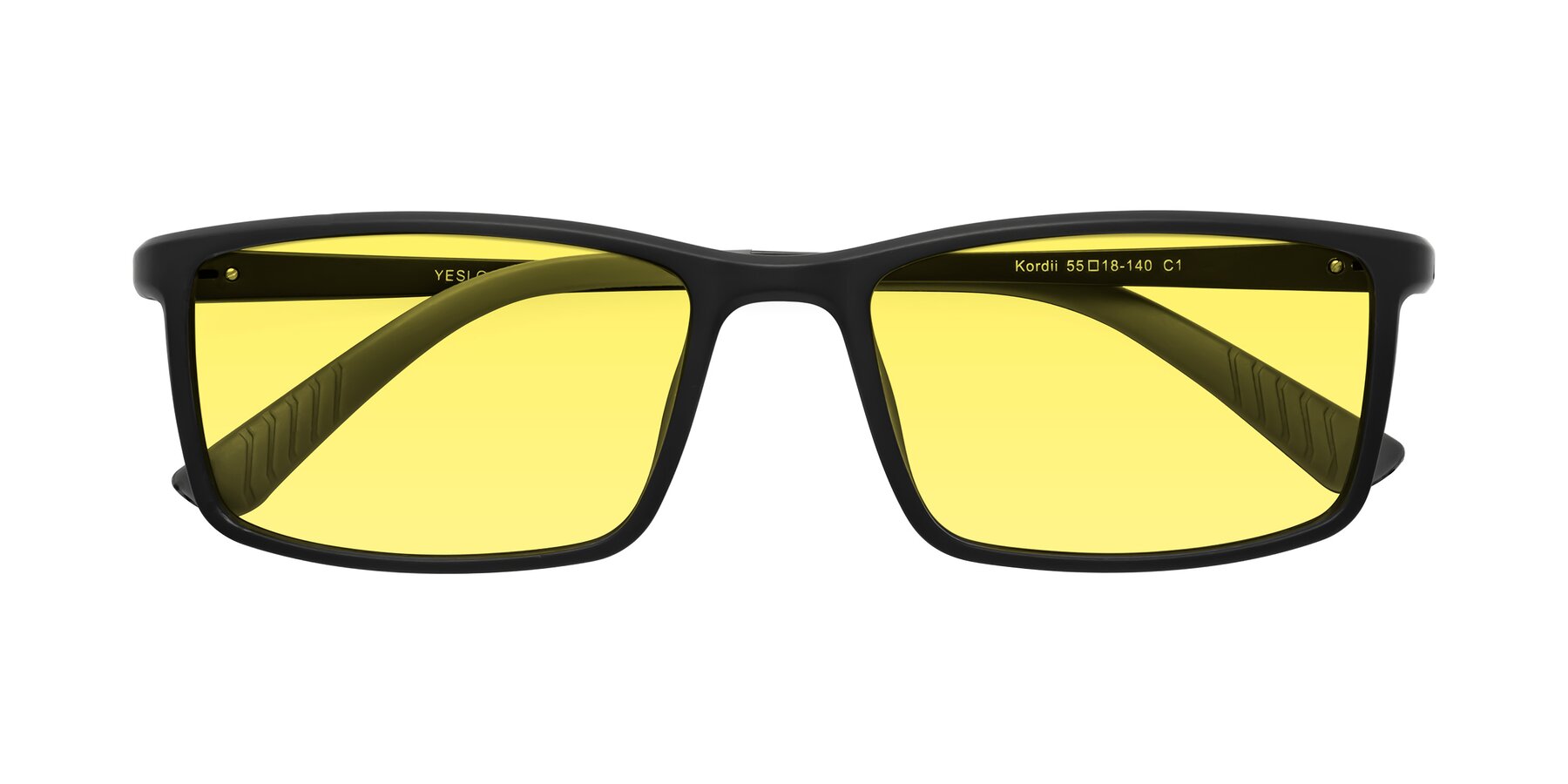 Folded Front of Kordii in Matte Black-Gray with Medium Yellow Tinted Lenses