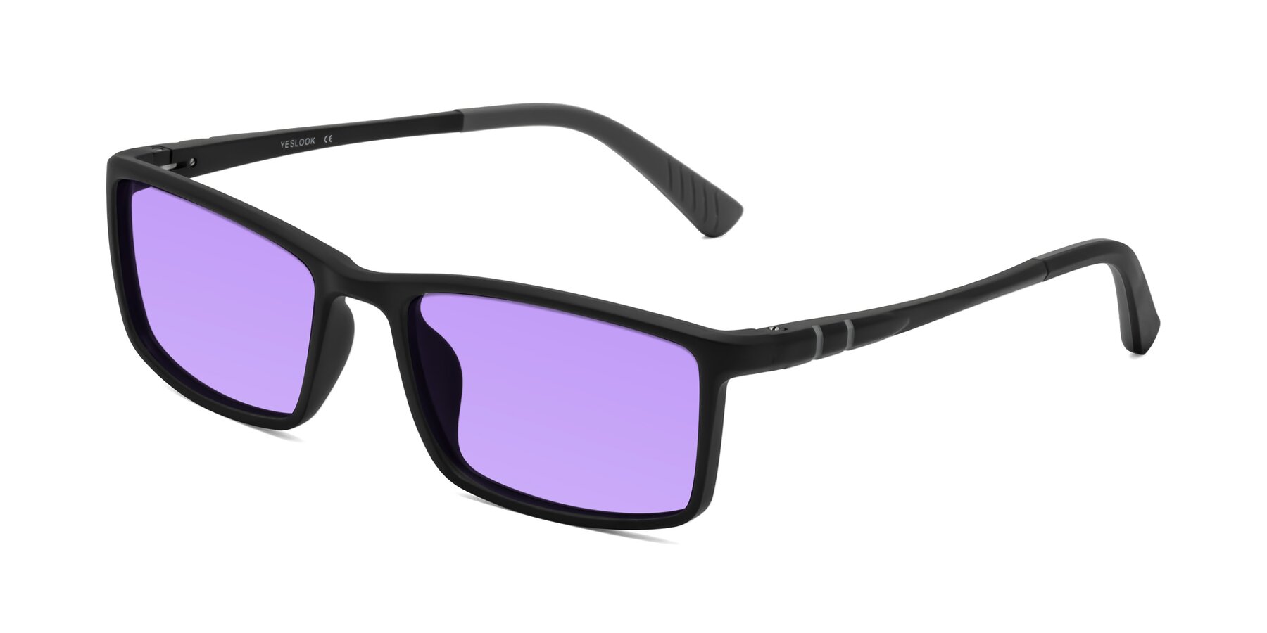 Angle of Kordii in Matte Black-Gray with Medium Purple Tinted Lenses