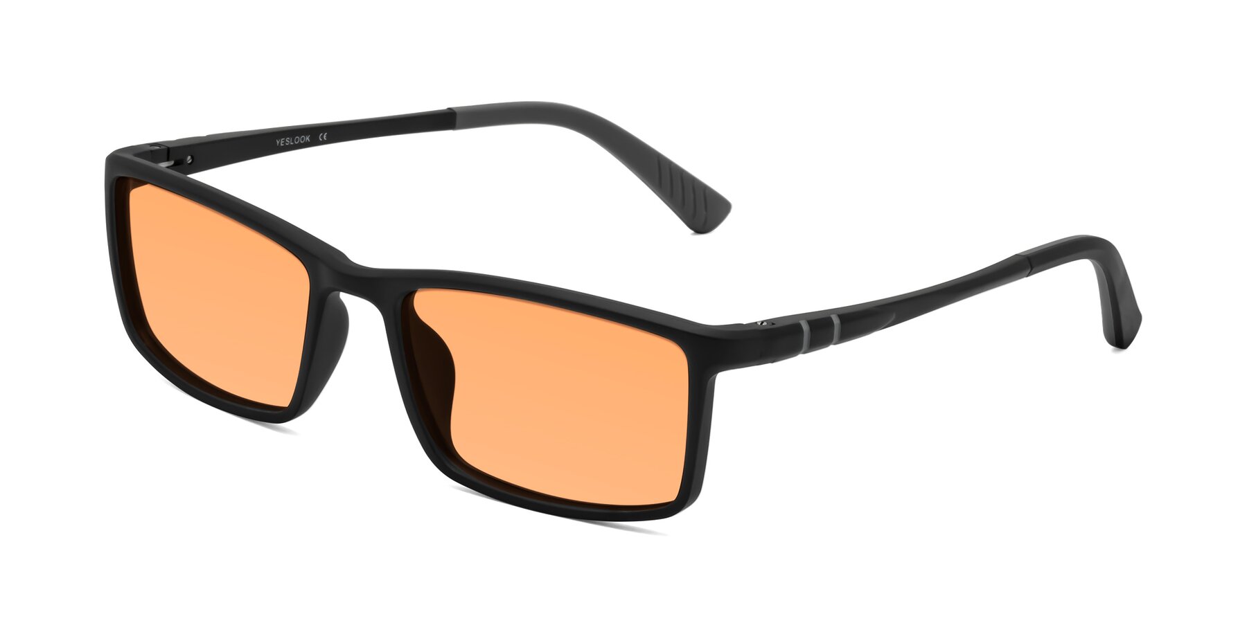 Angle of Kordii in Matte Black-Gray with Medium Orange Tinted Lenses