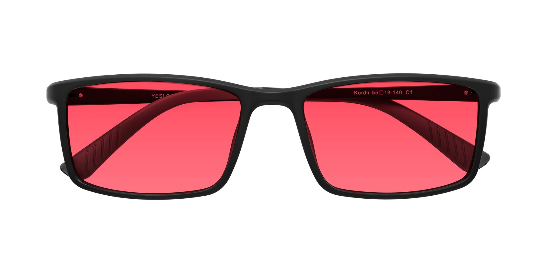 Folded Front of Kordii in Matte Black-Gray with Red Tinted Lenses