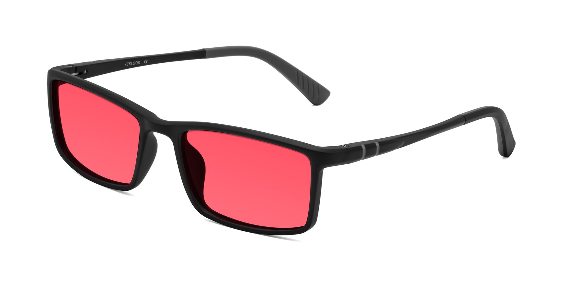 Angle of Kordii in Matte Black-Gray with Red Tinted Lenses