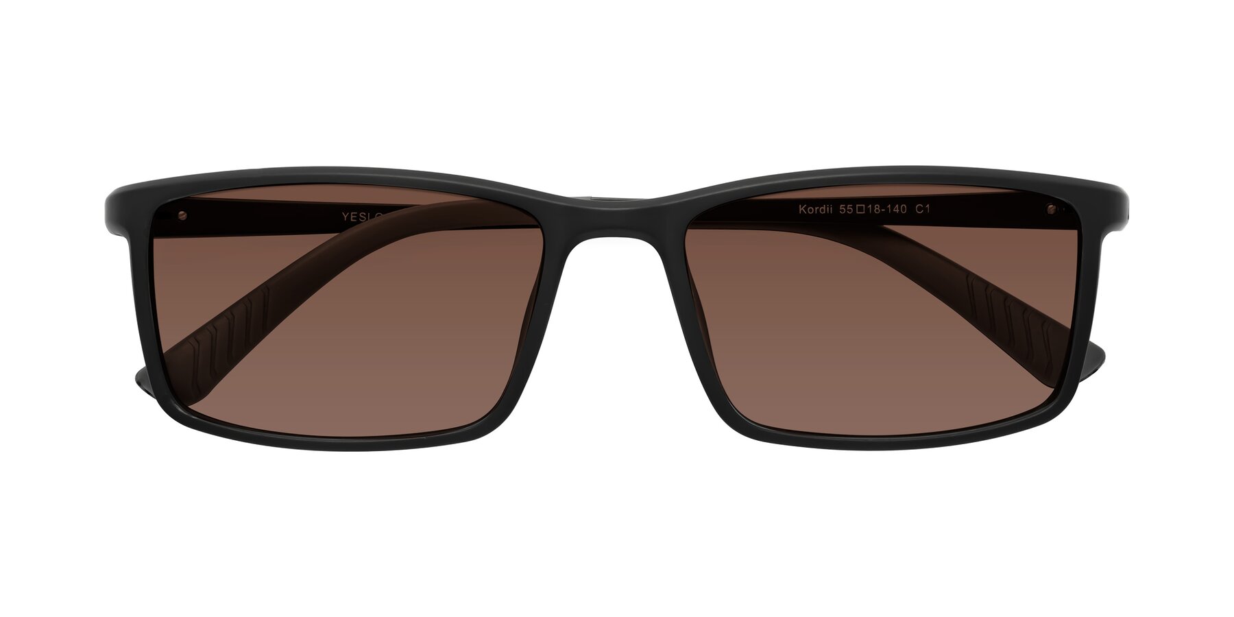 Folded Front of Kordii in Matte Black-Gray with Brown Tinted Lenses
