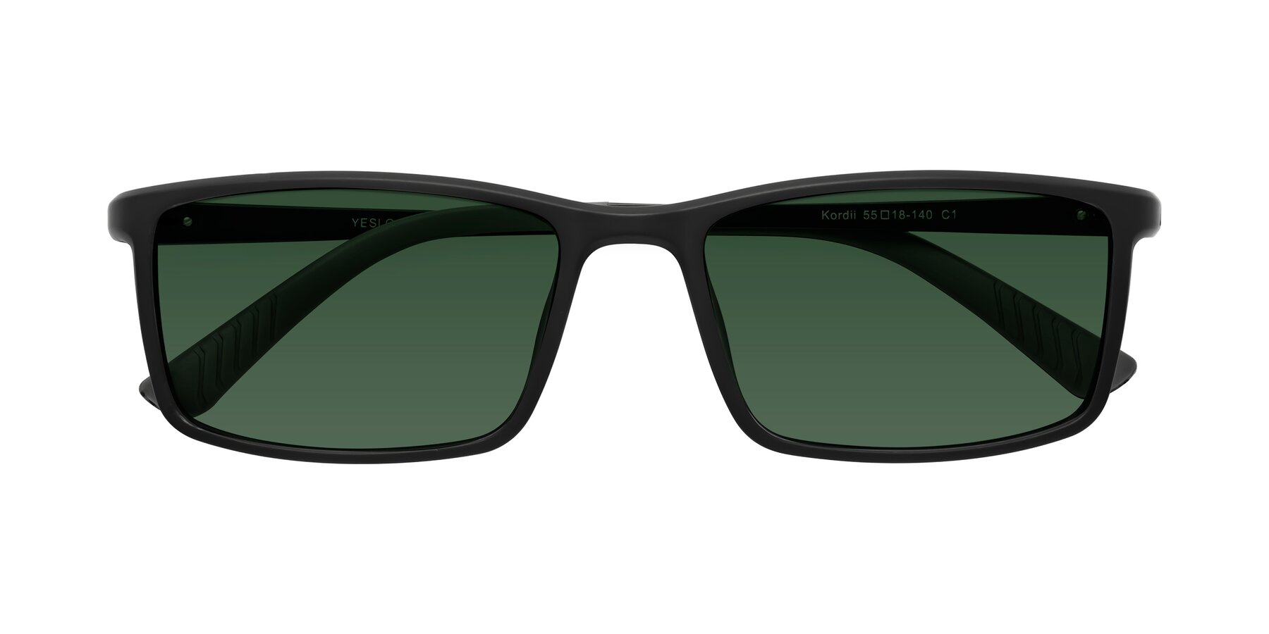 Folded Front of Kordii in Matte Black-Gray with Green Tinted Lenses