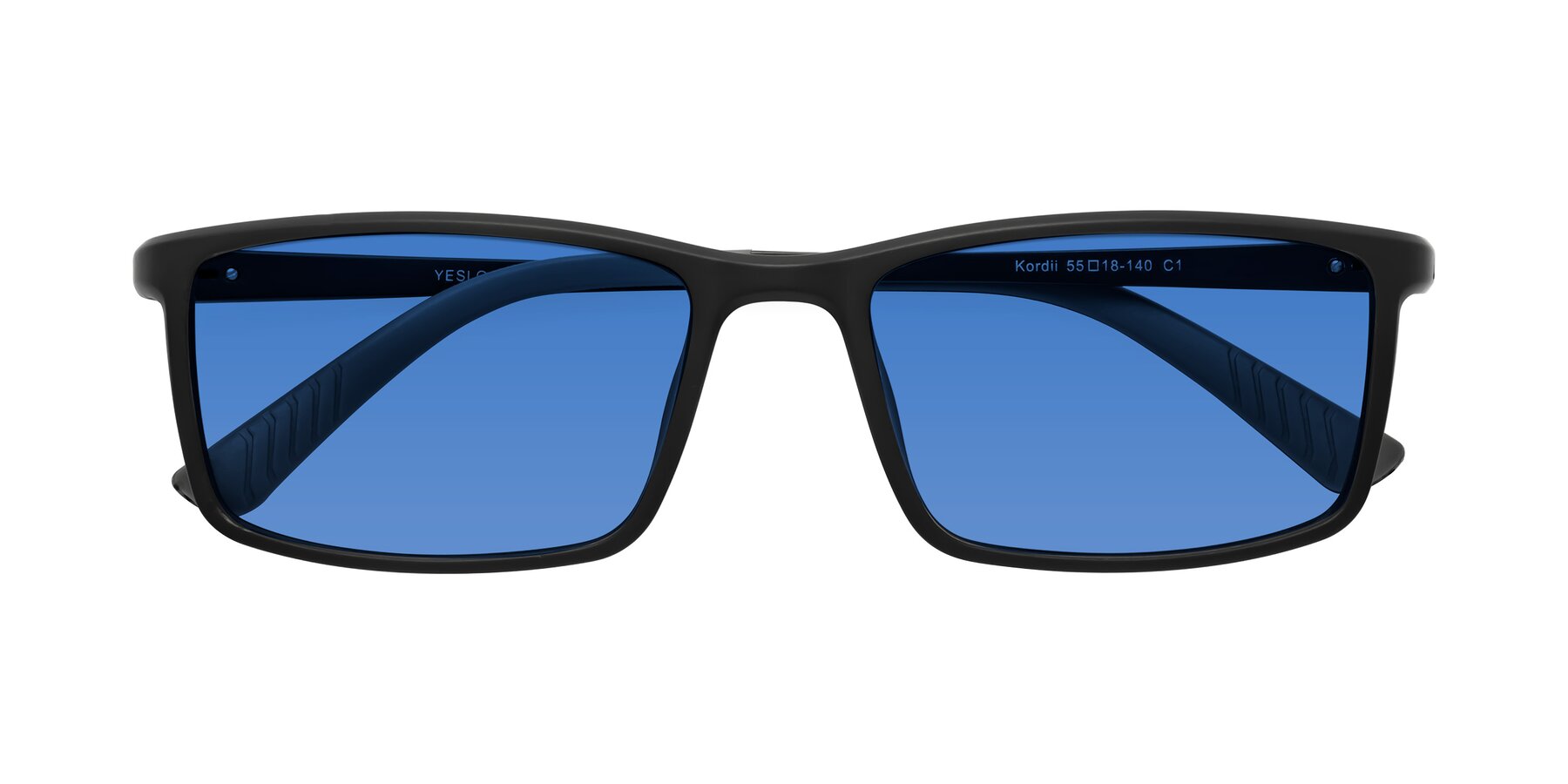 Folded Front of Kordii in Matte Black-Gray with Blue Tinted Lenses