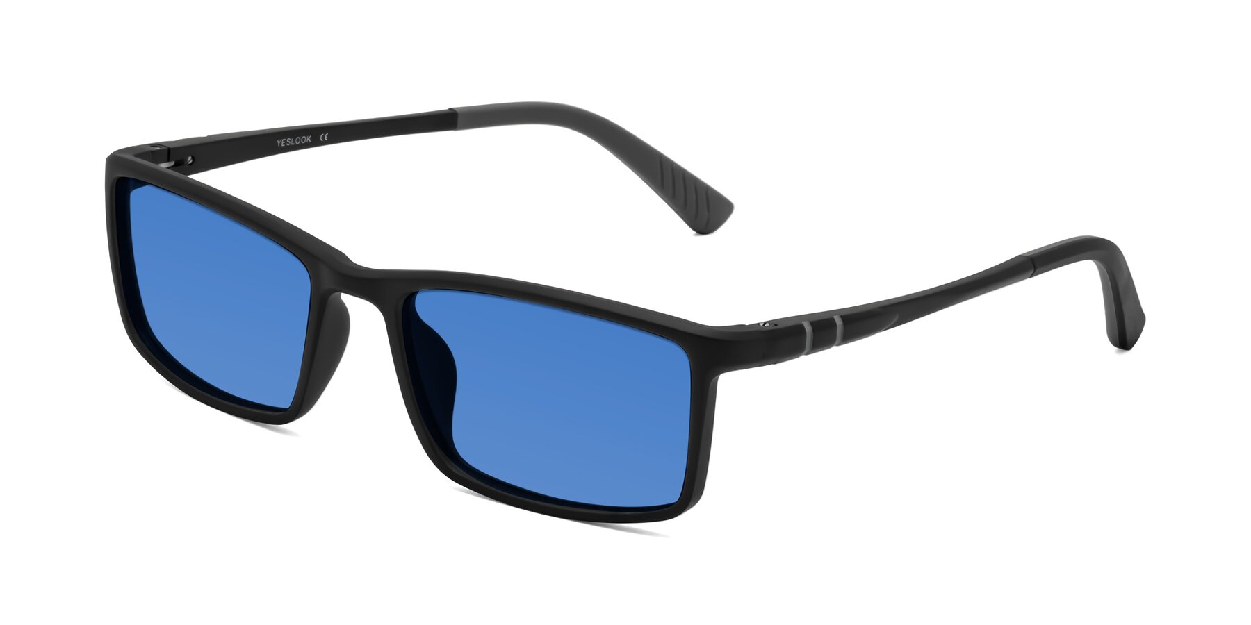 Angle of Kordii in Matte Black-Gray with Blue Tinted Lenses