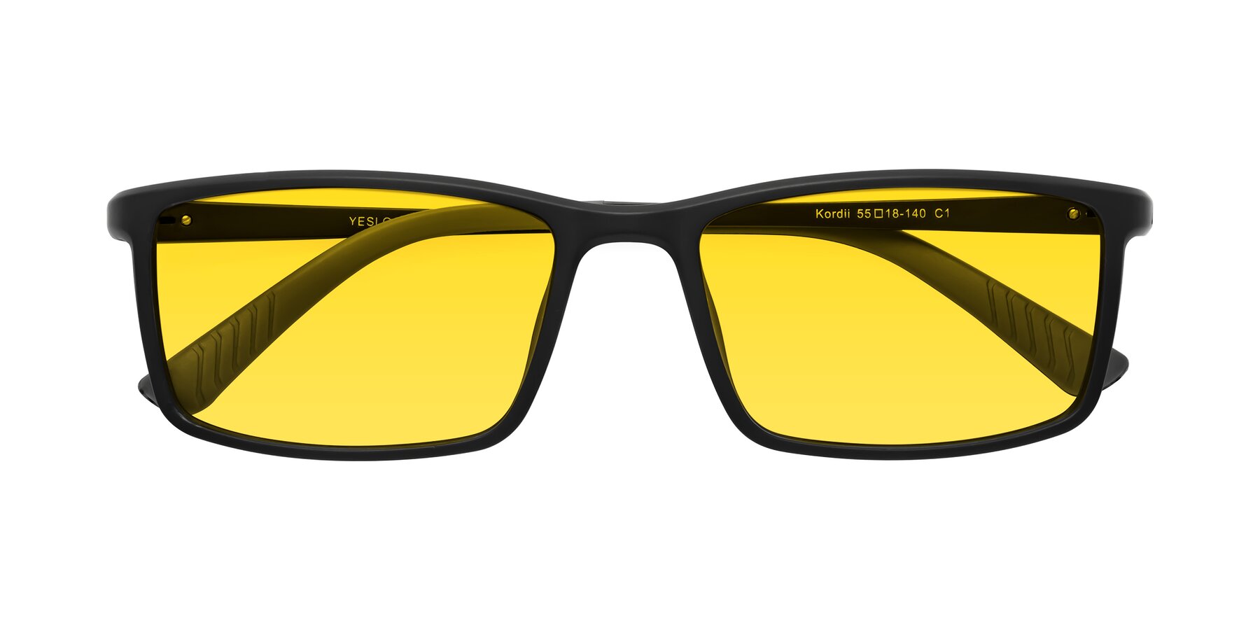 Folded Front of Kordii in Matte Black-Gray with Yellow Tinted Lenses