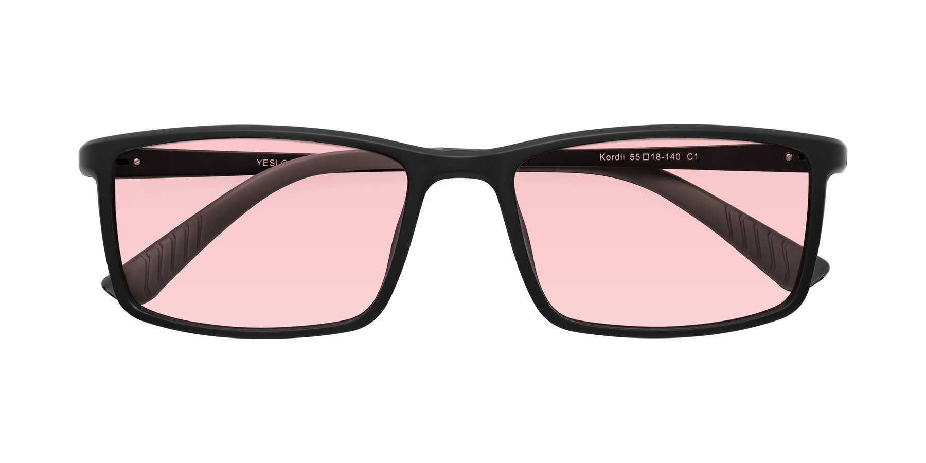 Folded Front of Kordii in Matte Black-Gray with Light Garnet Tinted Lenses