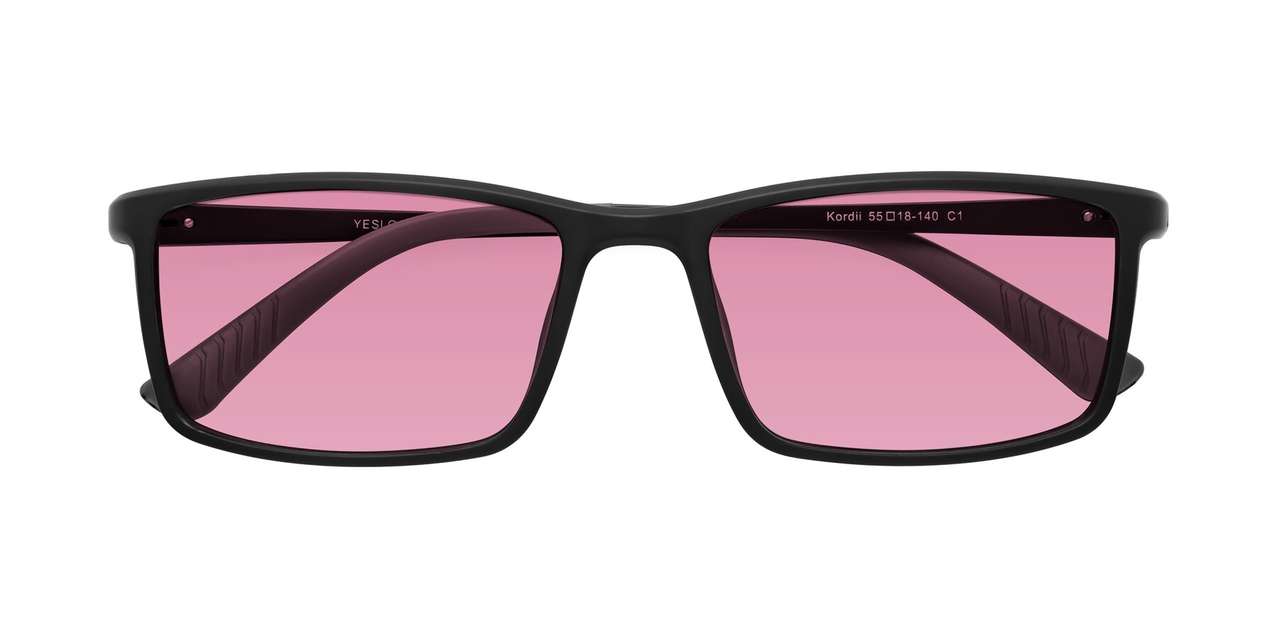 Folded Front of Kordii in Matte Black-Gray with Medium Wine Tinted Lenses