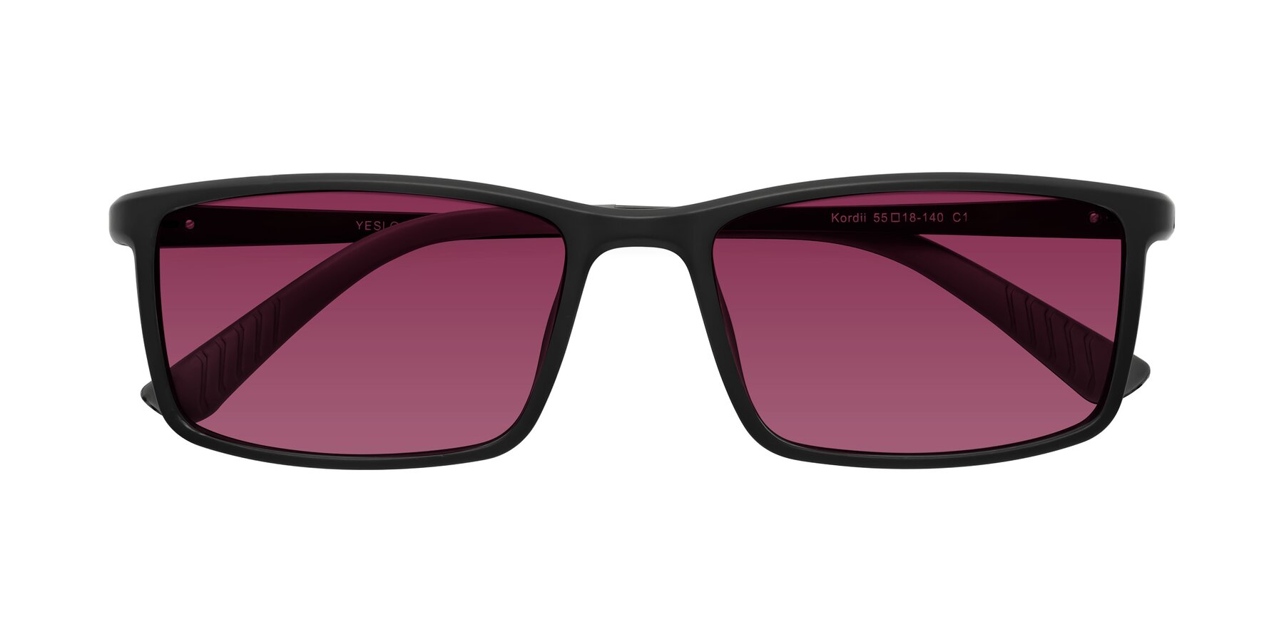 Folded Front of Kordii in Matte Black-Gray with Wine Tinted Lenses