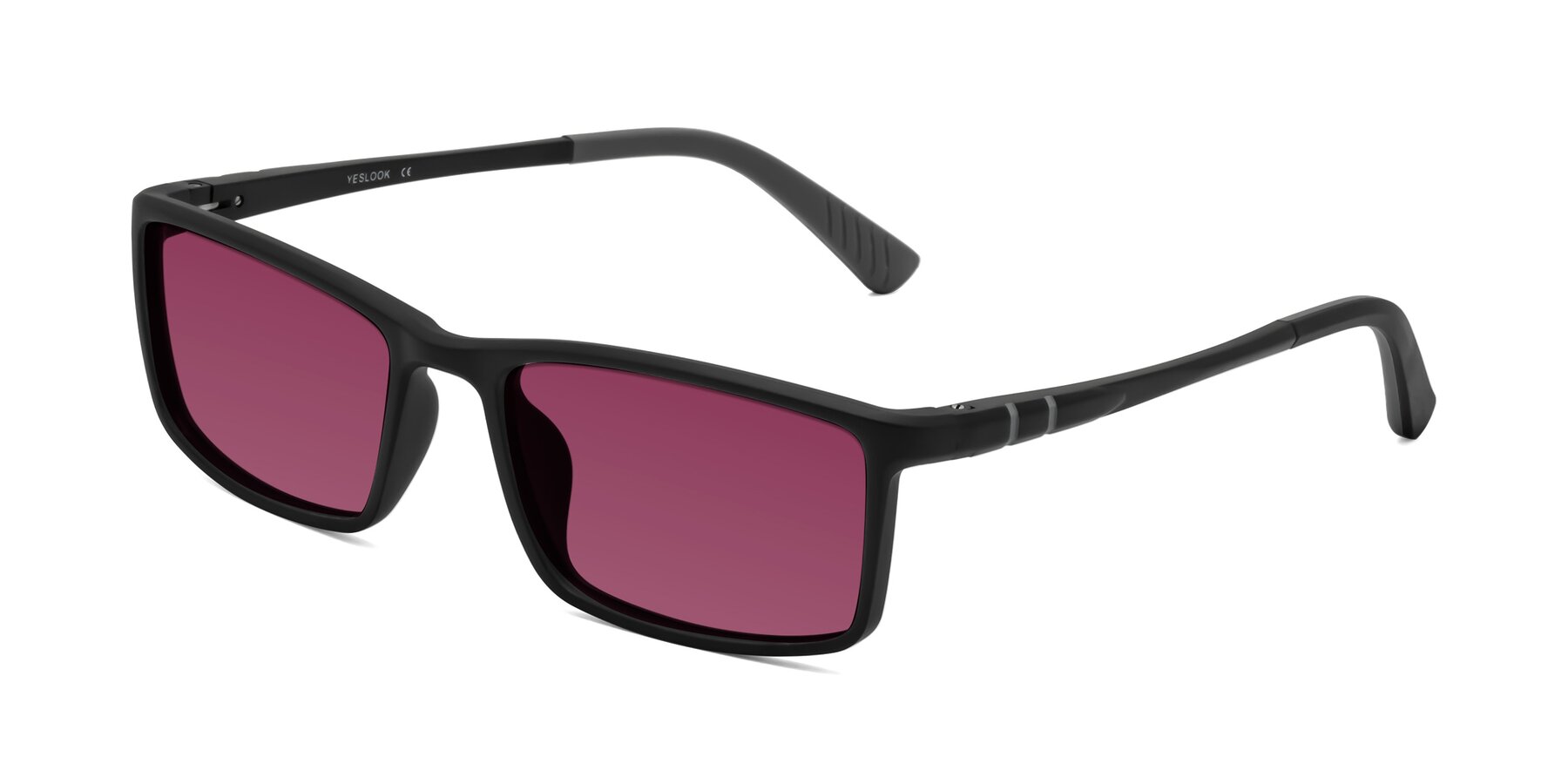 Angle of Kordii in Matte Black-Gray with Wine Tinted Lenses