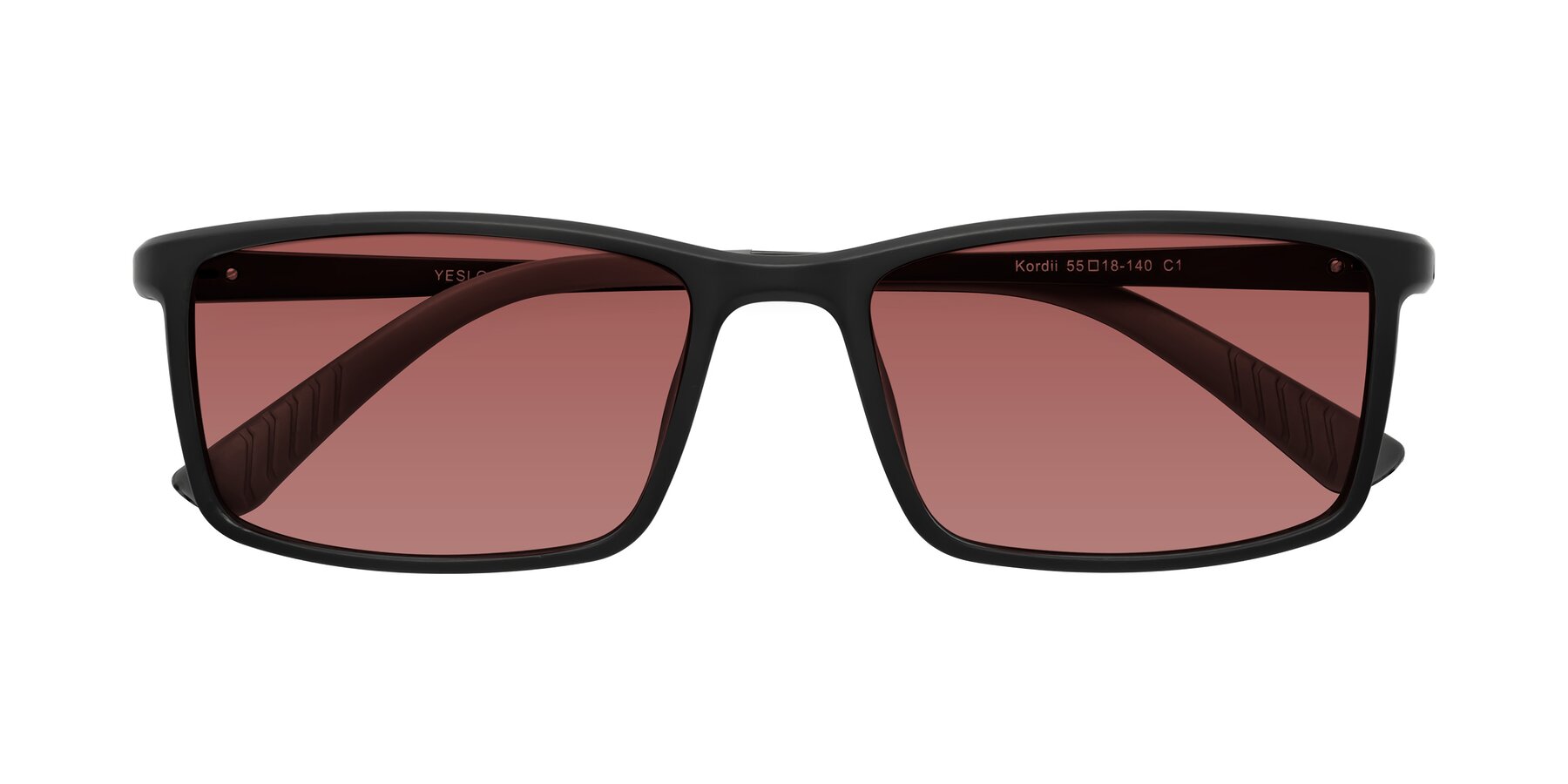 Folded Front of Kordii in Matte Black-Gray with Garnet Tinted Lenses