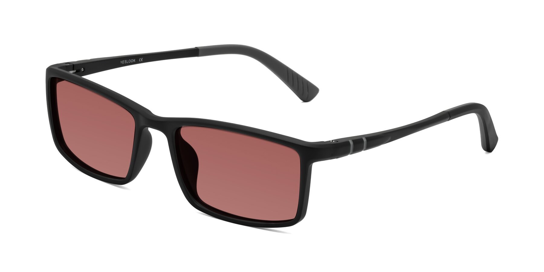 Angle of Kordii in Matte Black-Gray with Garnet Tinted Lenses