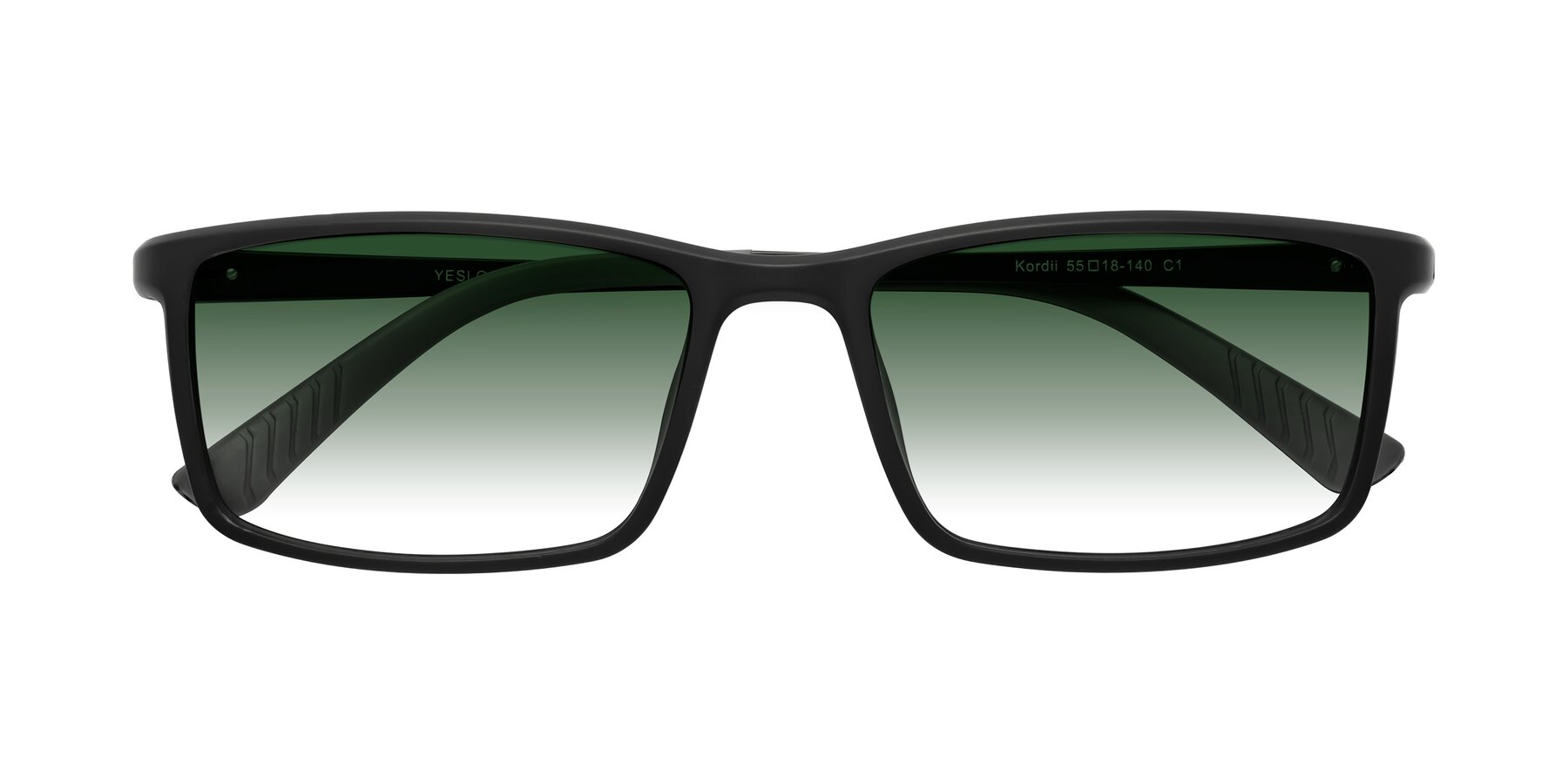Folded Front of Kordii in Matte Black/Gray with Green Gradient Lenses