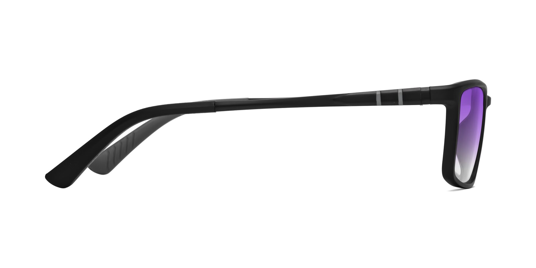 Side of Kordii in Matte Black/Gray with Purple Gradient Lenses