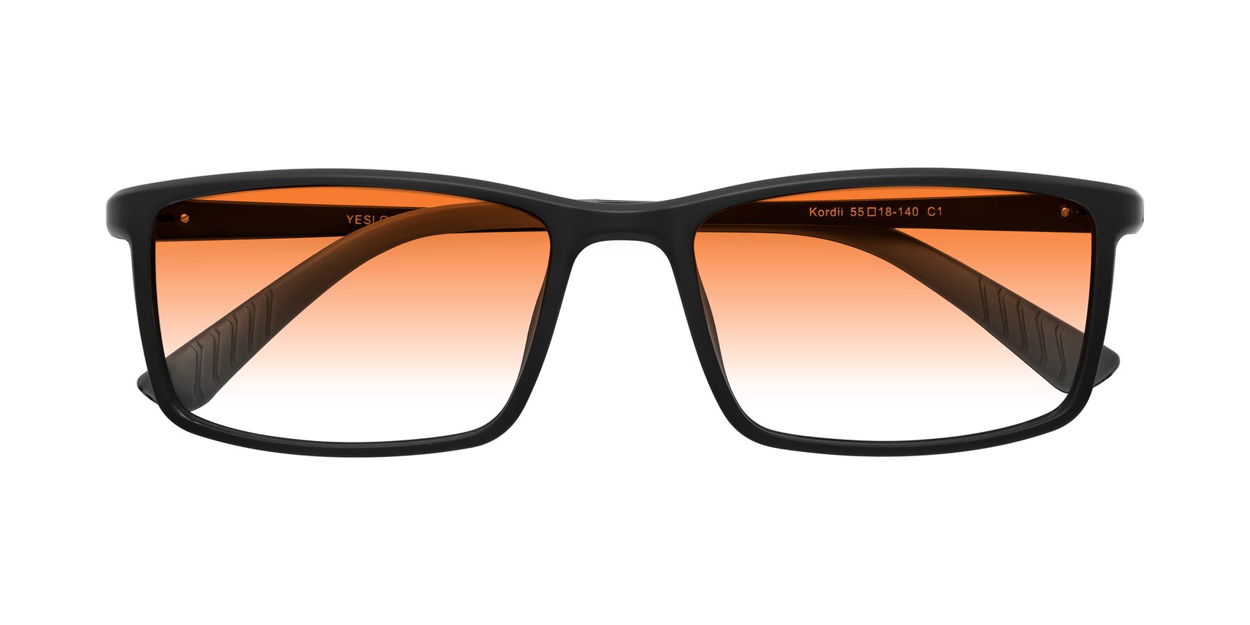 Folded Front of Kordii in Matte Black/Gray with Orange Gradient Lenses