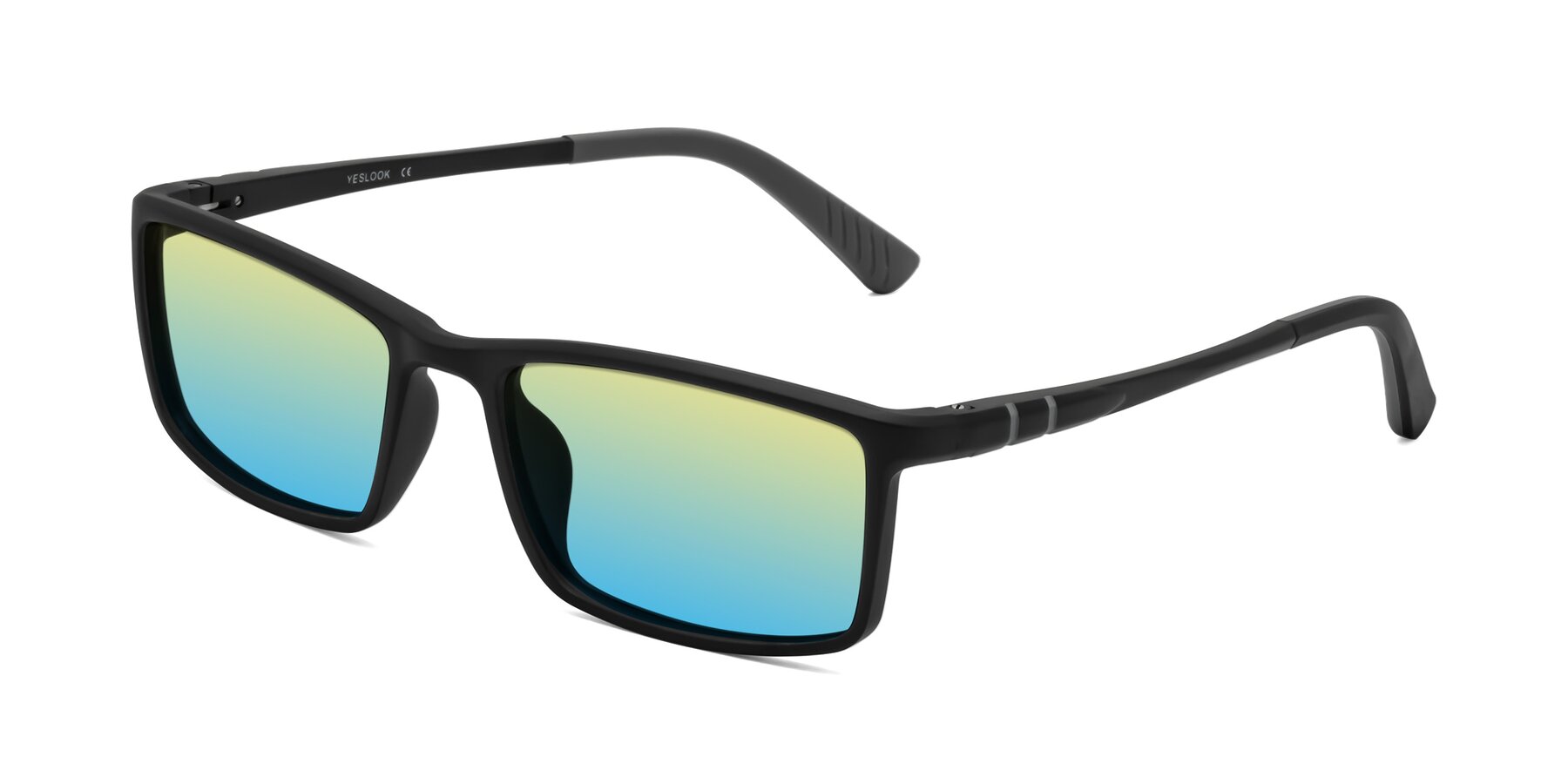 Angle of Kordii in Matte Black/Gray with Yellow / Blue Gradient Lenses