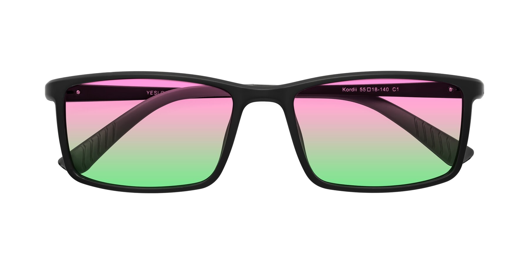 Folded Front of Kordii in Matte Black/Gray with Pink / Green Gradient Lenses