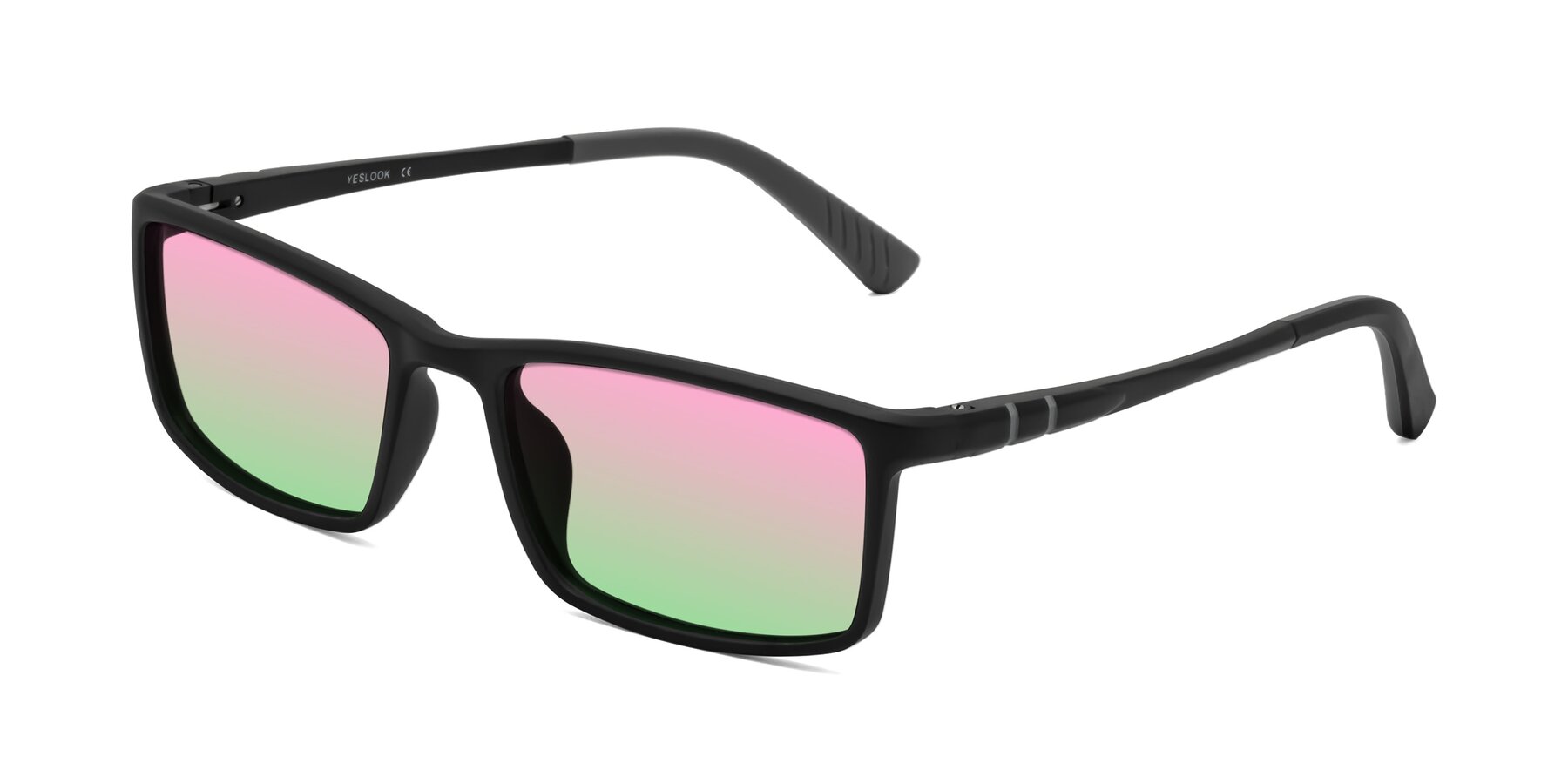 Angle of Kordii in Matte Black/Gray with Pink / Green Gradient Lenses