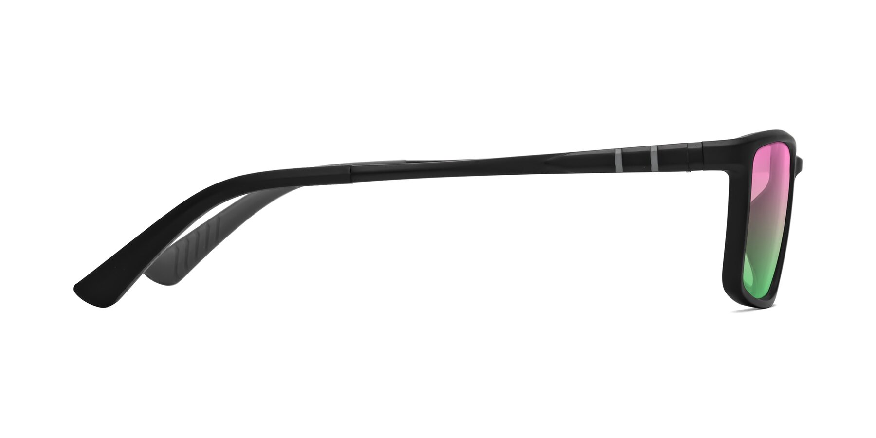 Side of Kordii in Matte Black/Gray with Pink / Green Gradient Lenses