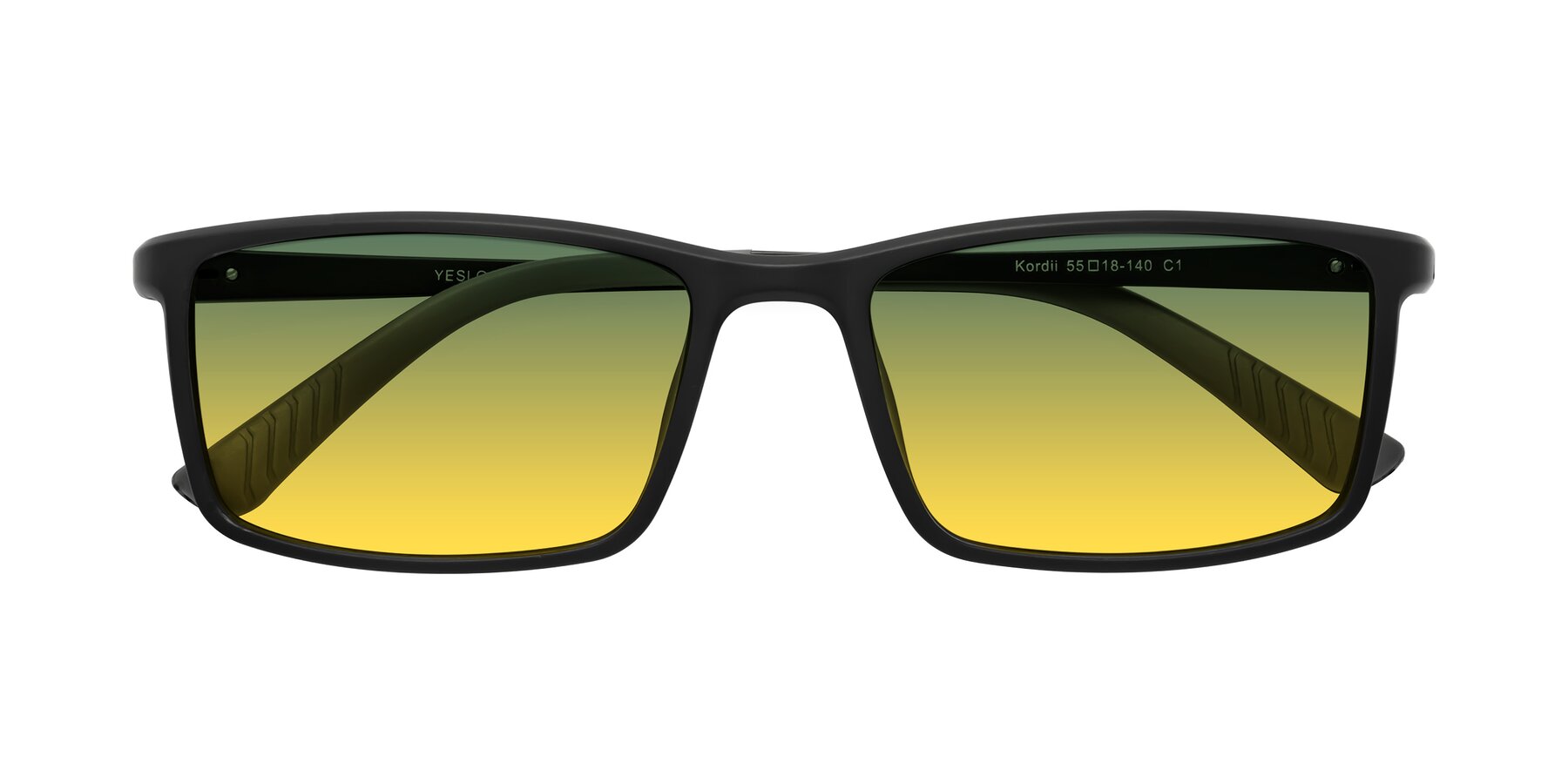Folded Front of Kordii in Matte Black/Gray with Green / Yellow Gradient Lenses