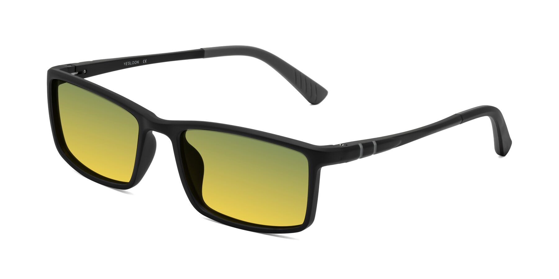 Angle of Kordii in Matte Black/Gray with Green / Yellow Gradient Lenses