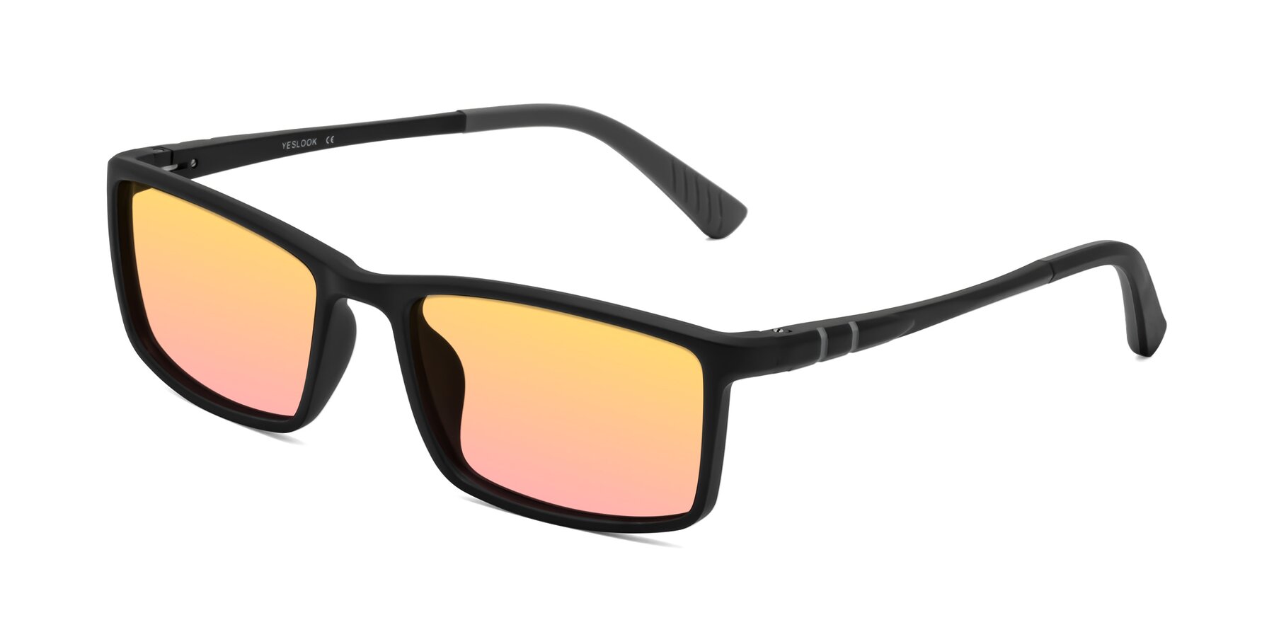 Angle of Kordii in Matte Black/Gray with Yellow / Pink Gradient Lenses